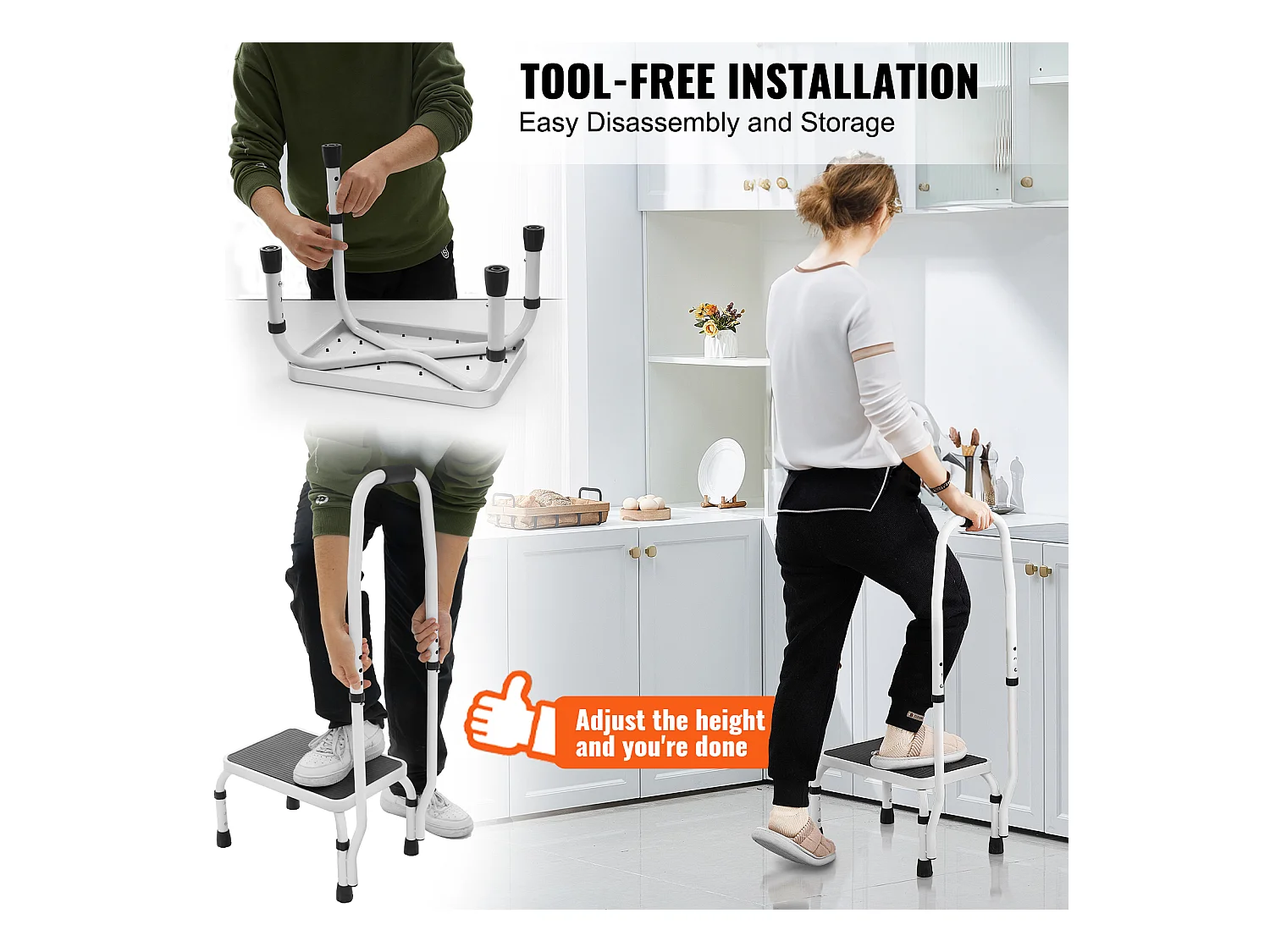 Treppstuhl-Leiter SucceBuy, 3 Verstellbare Höhen mit Griff, Maximale Belastung 150 kg für Camping-Car