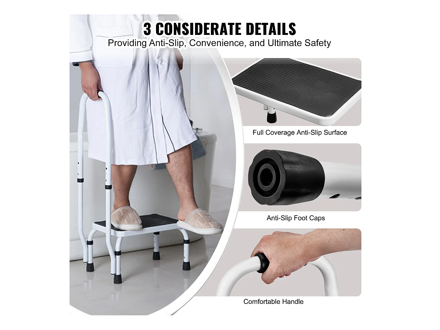 Treppstuhl-Leiter SucceBuy, 3 Verstellbare Höhen mit Griff, Maximale Belastung 150 kg für Camping-Car