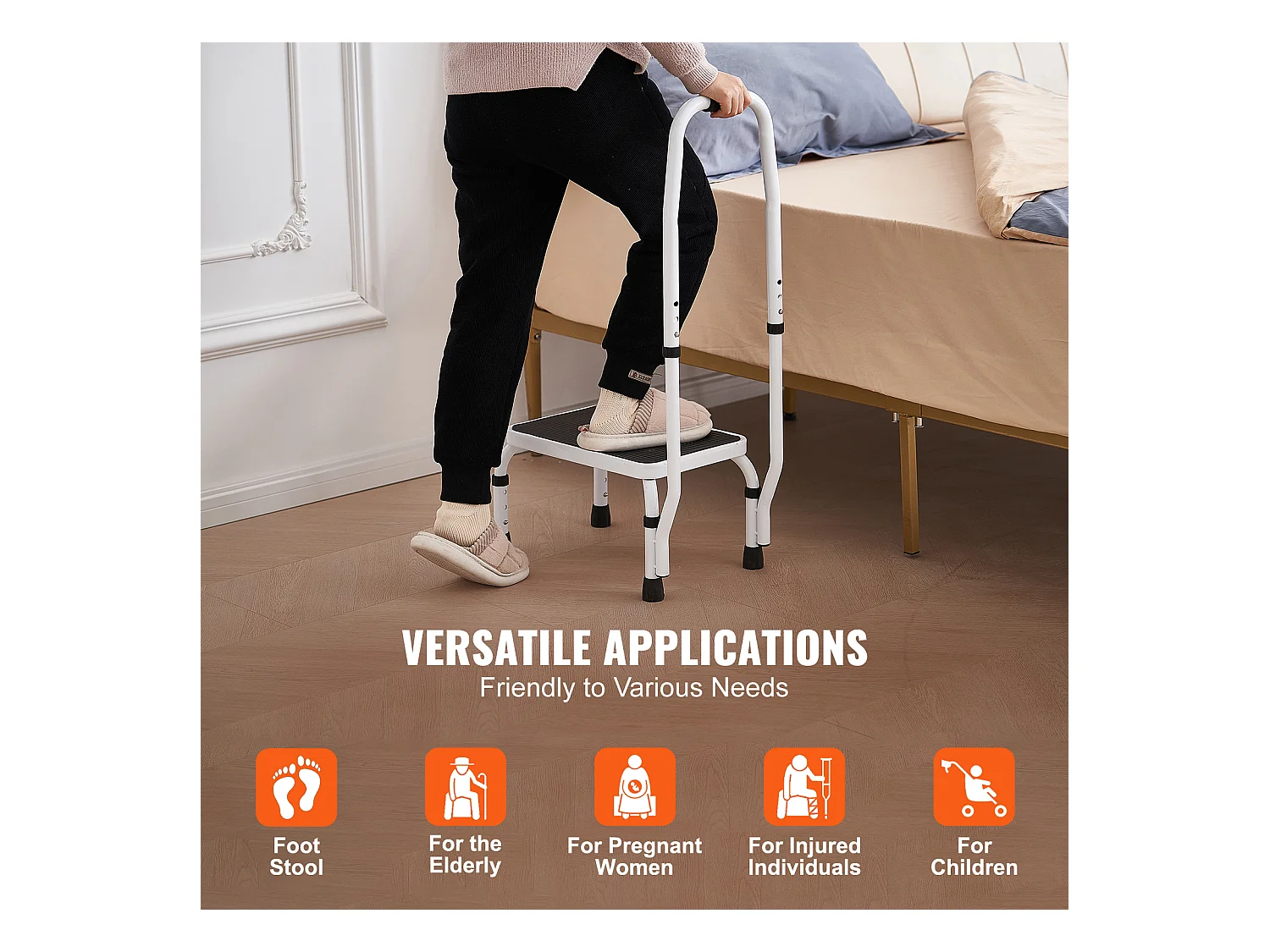 Treppstuhl-Leiter SucceBuy, 3 Verstellbare Höhen mit Griff, Maximale Belastung 150 kg für Camping-Car