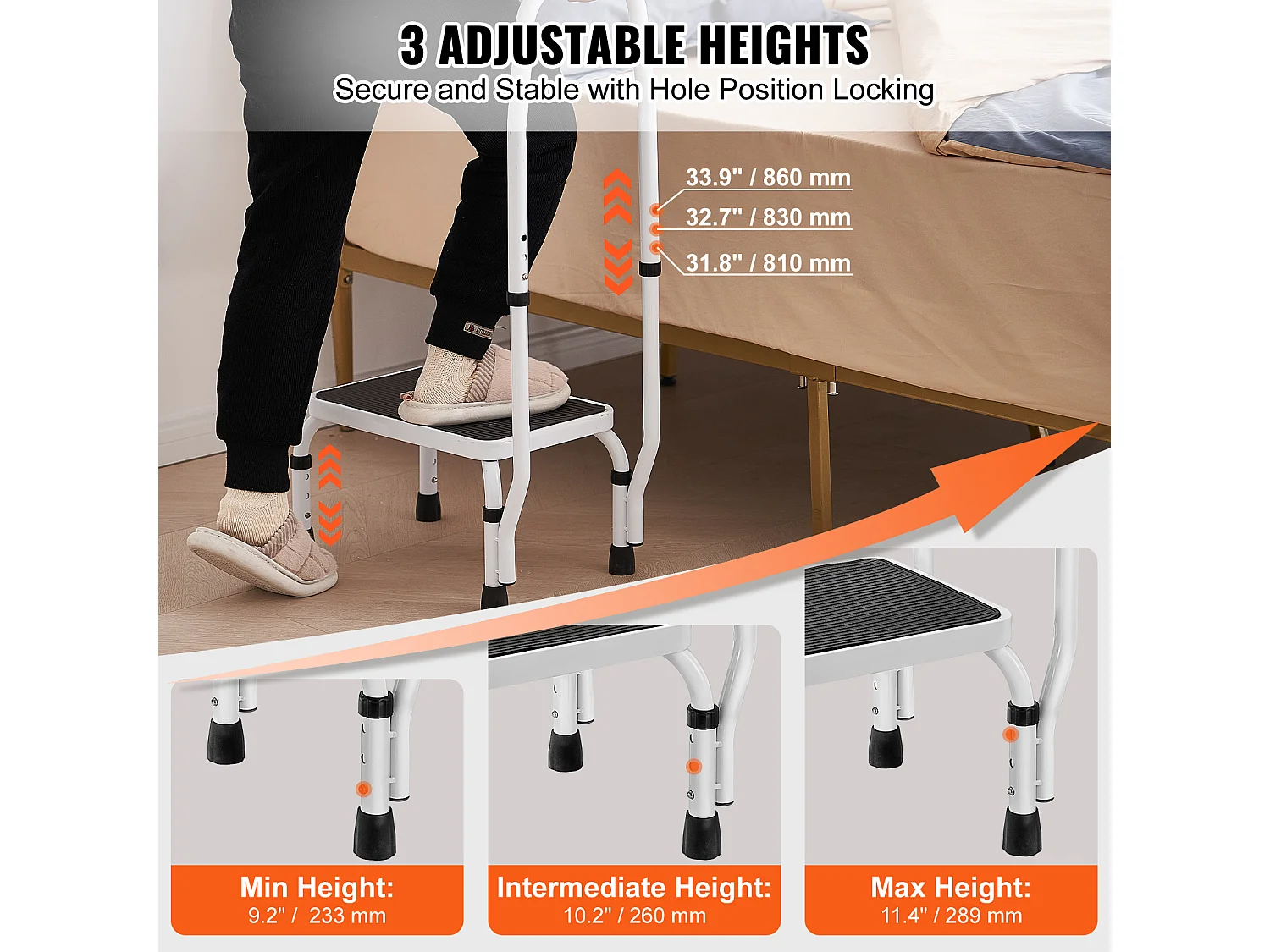 Escabeau-Échelle SucceBuy, 3 Hauteurs RÉglables avec Poignée, Charge Maximale 150 kg pour Camping-Cars