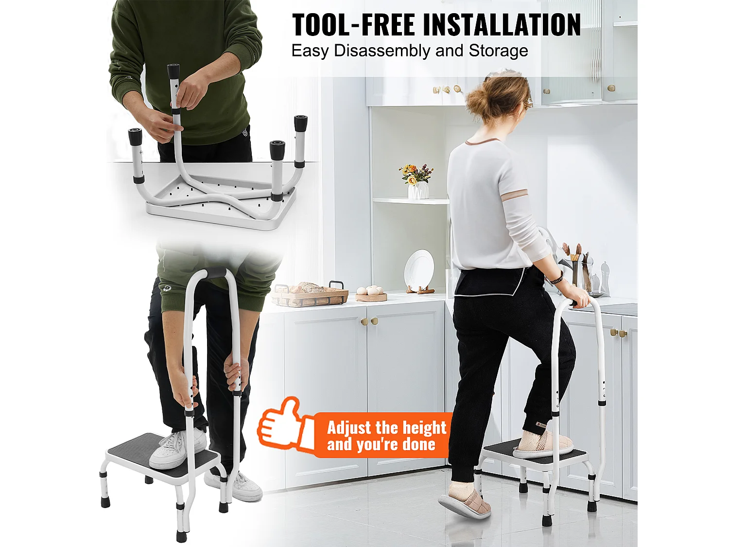 Escabeau-Échelle SucceBuy, 3 Hauteurs RÉglables avec Poignée, Charge Maximale 150 kg pour Camping-Cars