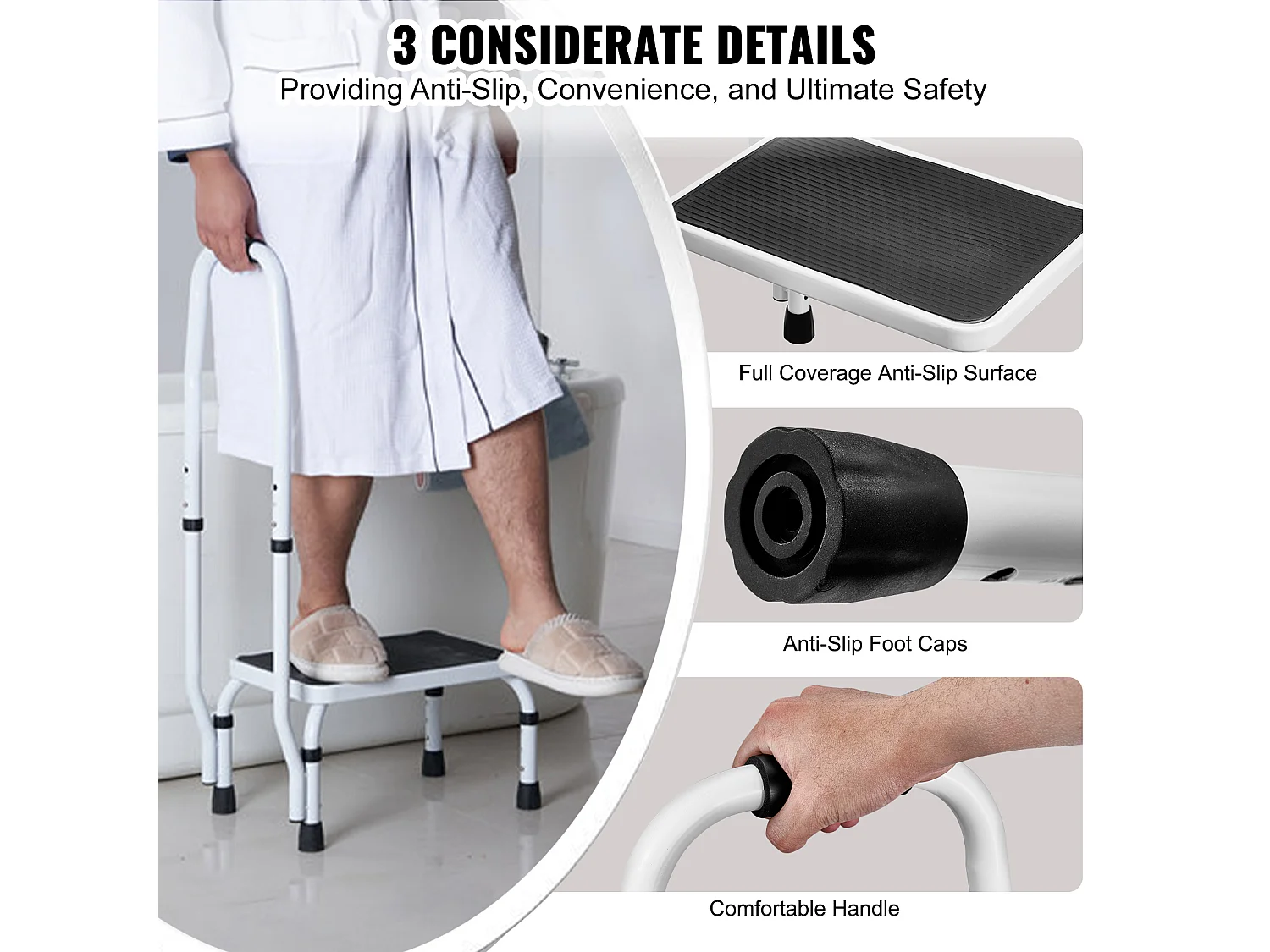 Escabeau-Échelle SucceBuy, 3 Hauteurs RÉglables avec Poignée, Charge Maximale 150 kg pour Camping-Cars