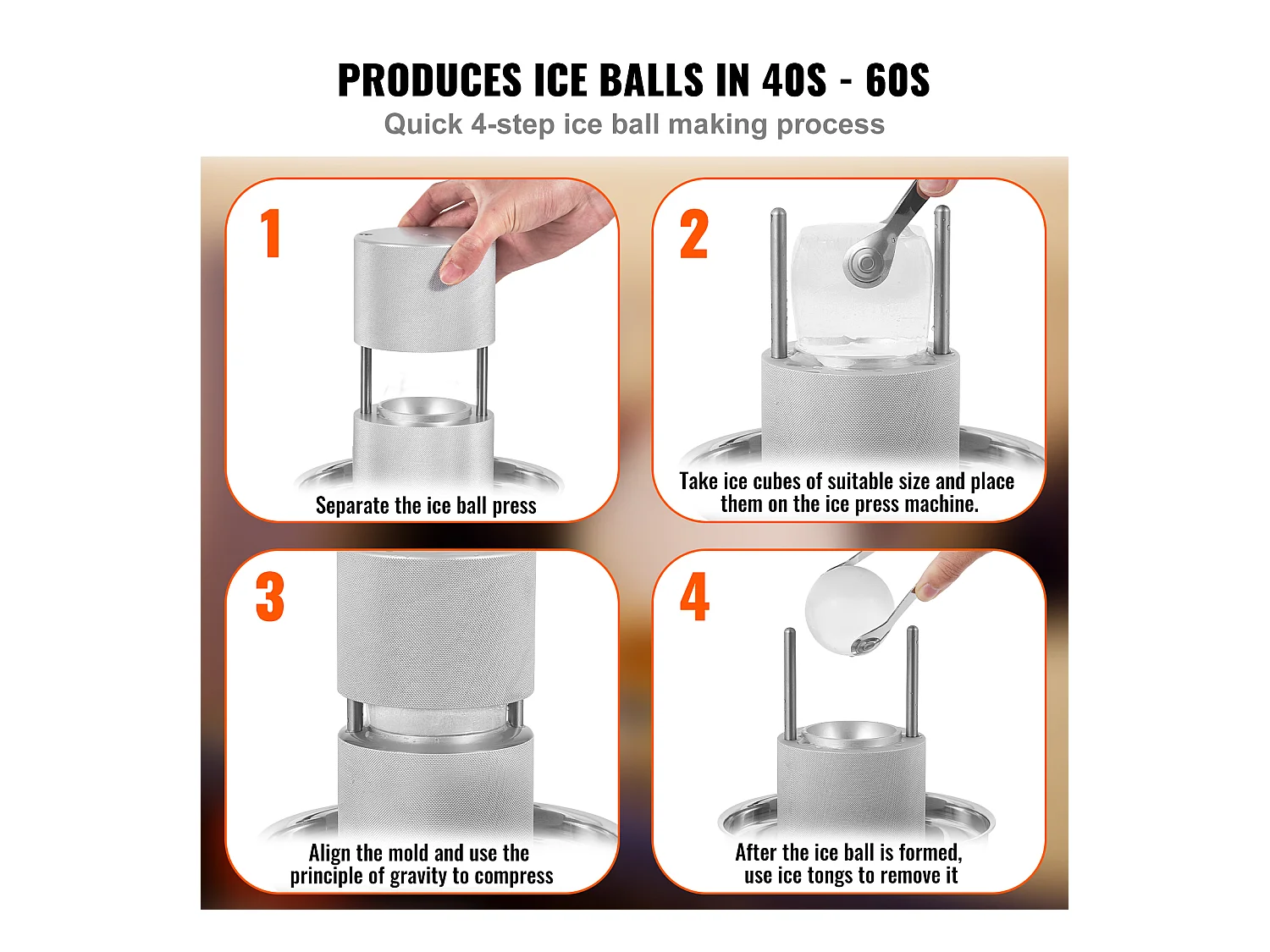 Machine à Glaçons SucceBuy 61 mm, Presse à Glaçons en Aluminium Rond pour Whisky, Argent, pour Whisky, Bourbon, Cocktail, Argent