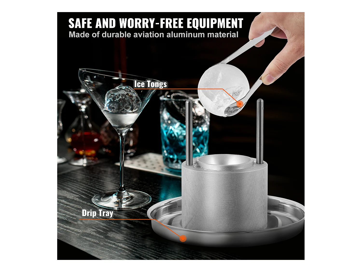 Machine à Glaçons SucceBuy 61 mm, Presse à Glaçons en Aluminium Rond pour Whisky, Argent, pour Whisky, Bourbon, Cocktail, Argent