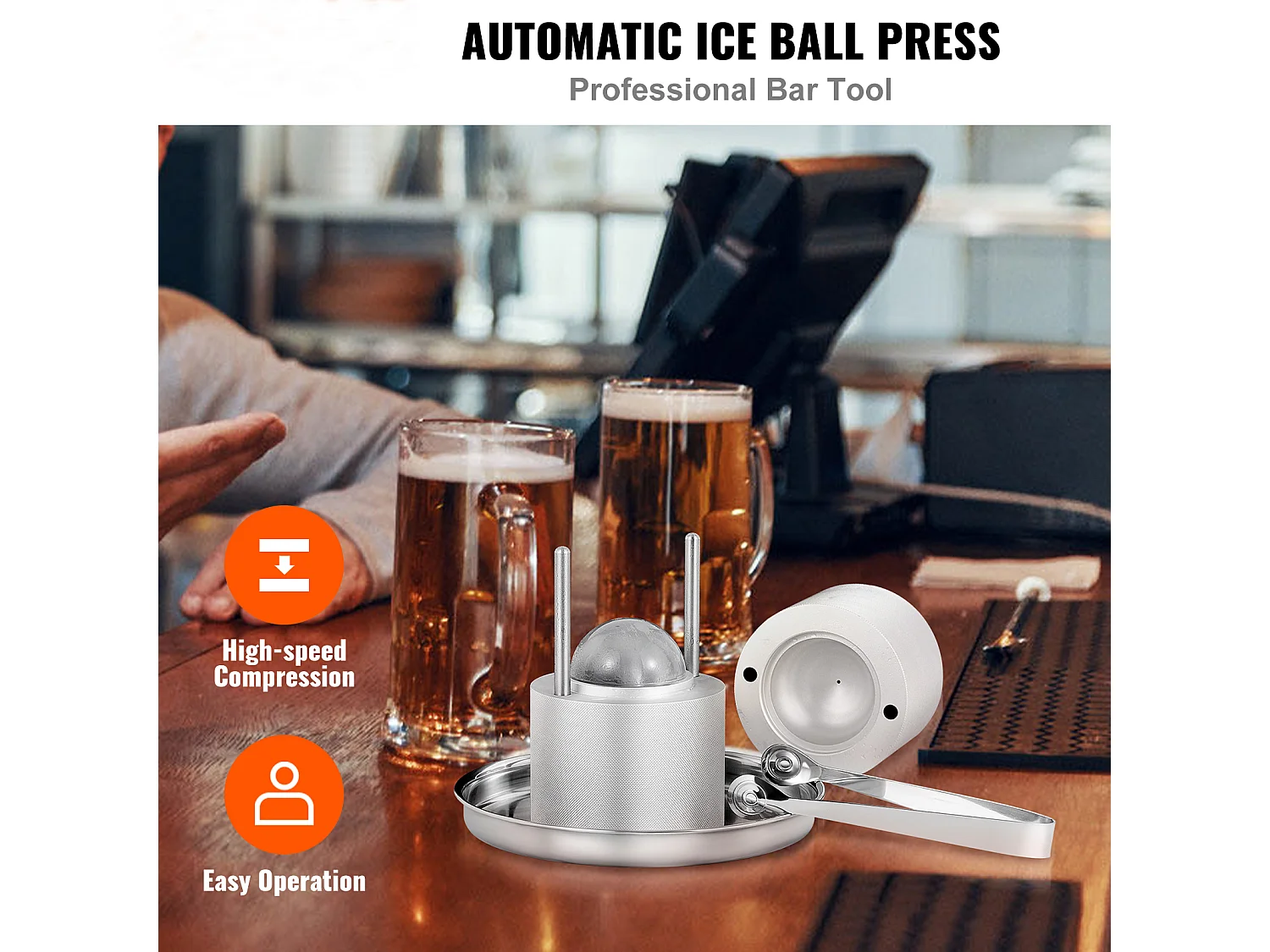 Machine à Glaçons SucceBuy 61 mm, Presse à Glaçons en Aluminium Rond pour Whisky, Argent, pour Whisky, Bourbon, Cocktail, Argent