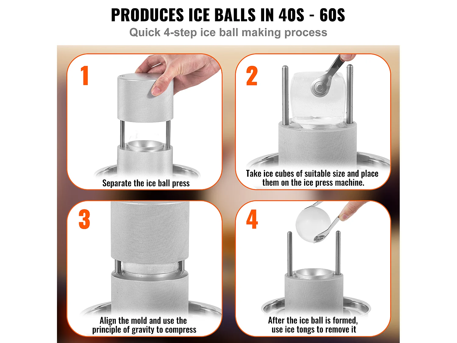 Machine à Glaçons SucceBuy 61 mm, Presse à Glaçons en Aluminium Rond pour Whisky, Argent, pour Whisky, Bourbon, Cocktail, Argent