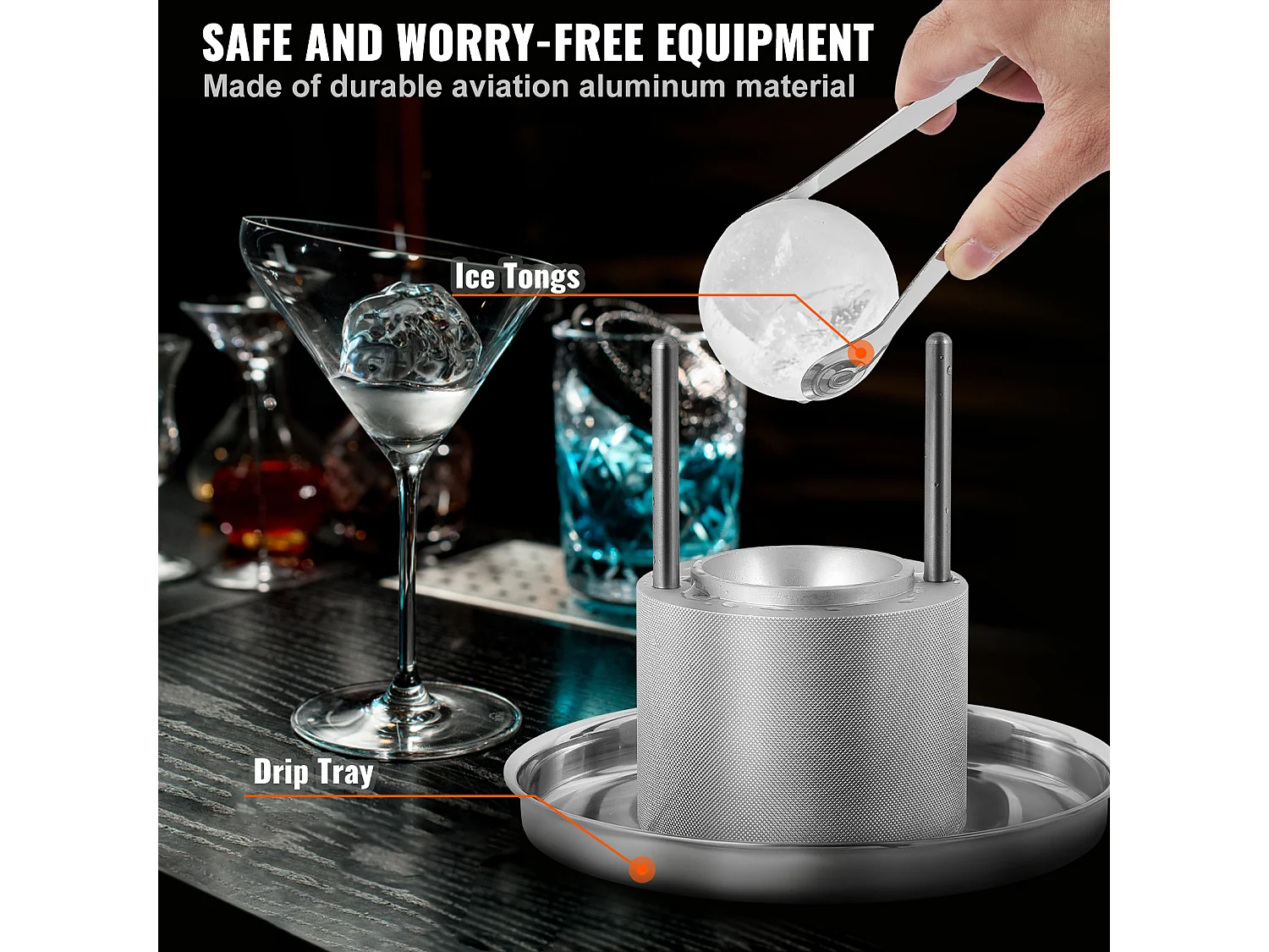 Machine à Glaçons SucceBuy 61 mm, Presse à Glaçons en Aluminium Rond pour Whisky, Argent, pour Whisky, Bourbon, Cocktail, Argent