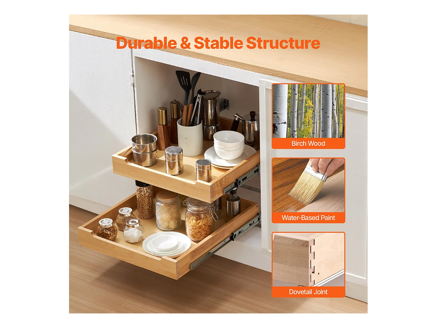 Organisateur d'Armoire Coulissant SucceBuy 47 x 53 cm, 2 Niveaux, Organisateur d'armoire coulissant réglable en Bois