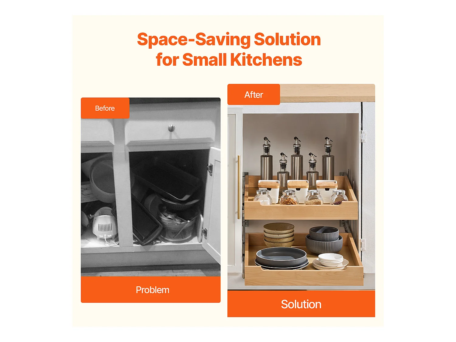 Organisateur d'Armoire Coulissant SucceBuy 47 x 53 cm, 2 Niveaux, Organisateur d'armoire coulissant réglable en Bois