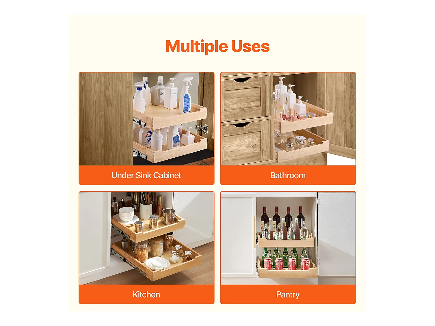 Organisateur d'Armoire Coulissant SucceBuy 47 x 53 cm, 2 Niveaux, Organisateur d'armoire coulissant réglable en Bois