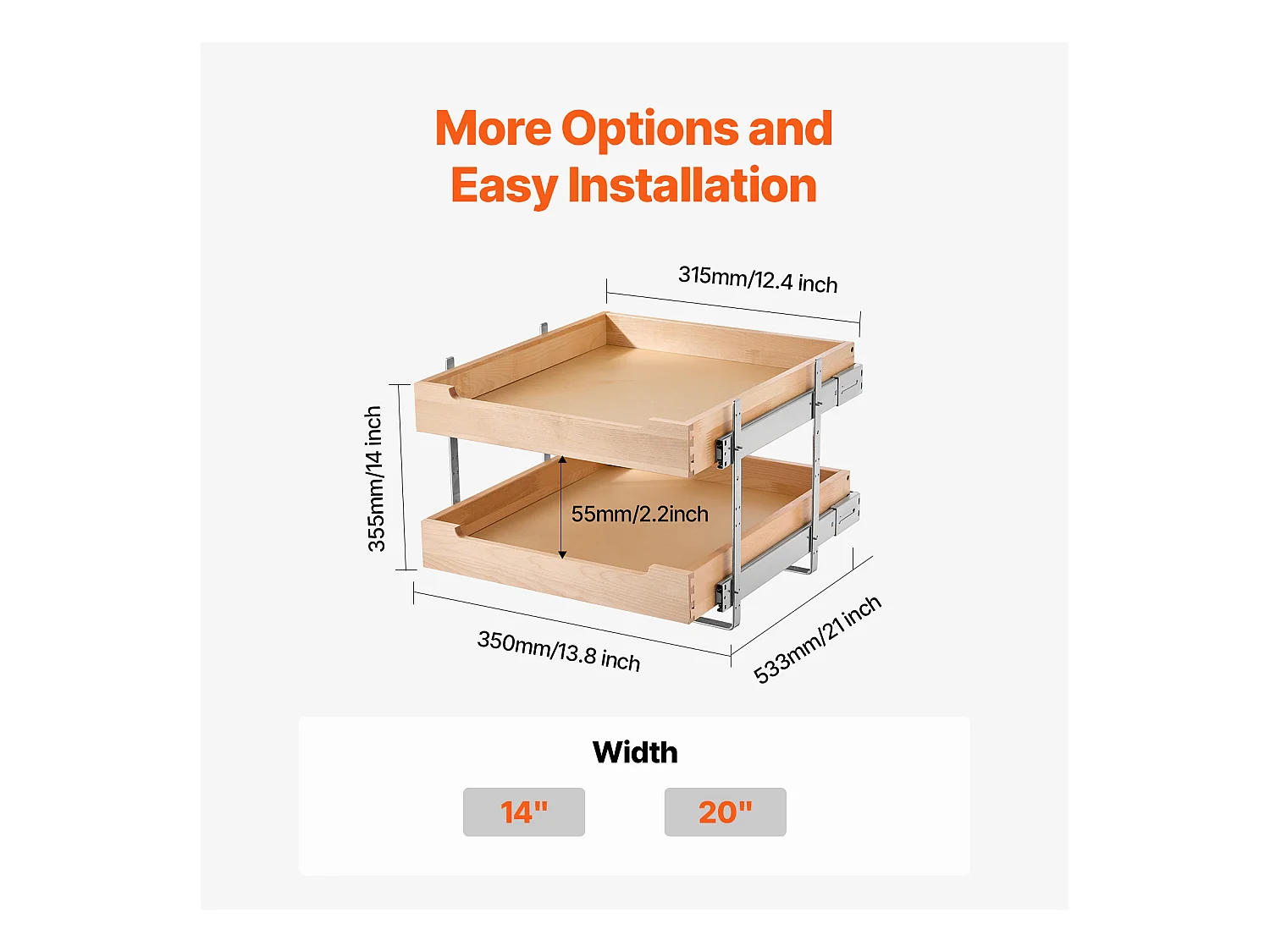 Organizador de Armario Deslizante SucceBuy 47 x 53 cm, 2 Niveles, Organizador de armario deslizante ajustable de Madera