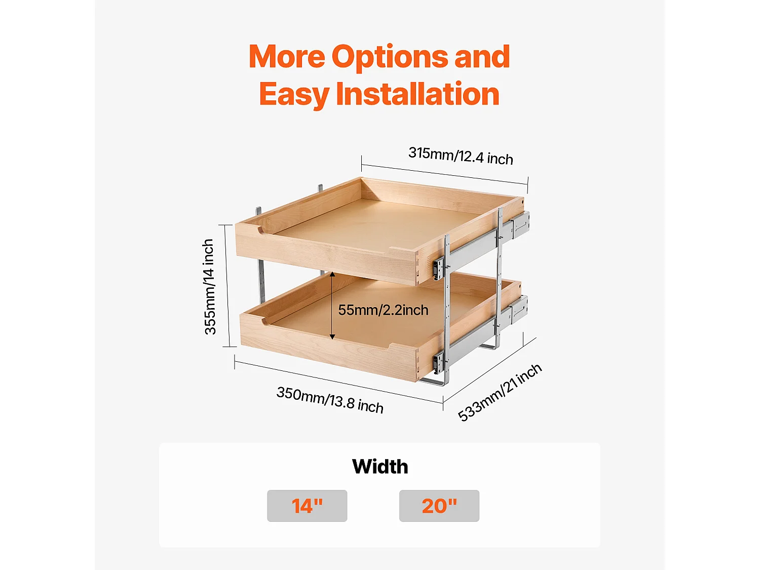 Organisateur d'Armoire Coulissant SucceBuy 47 x 53 cm, 2 Niveaux, Organisateur d'armoire coulissant réglable en Bois