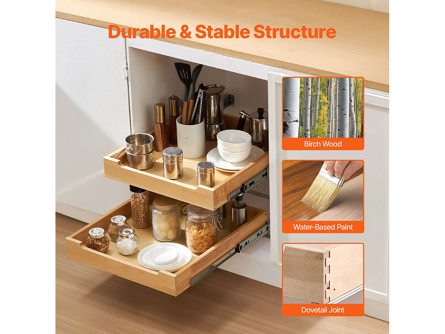 Organisateur d'Armoire Coulissant SucceBuy 47 x 53 cm, 2 Niveaux, Organisateur d'armoire coulissant réglable en Bois