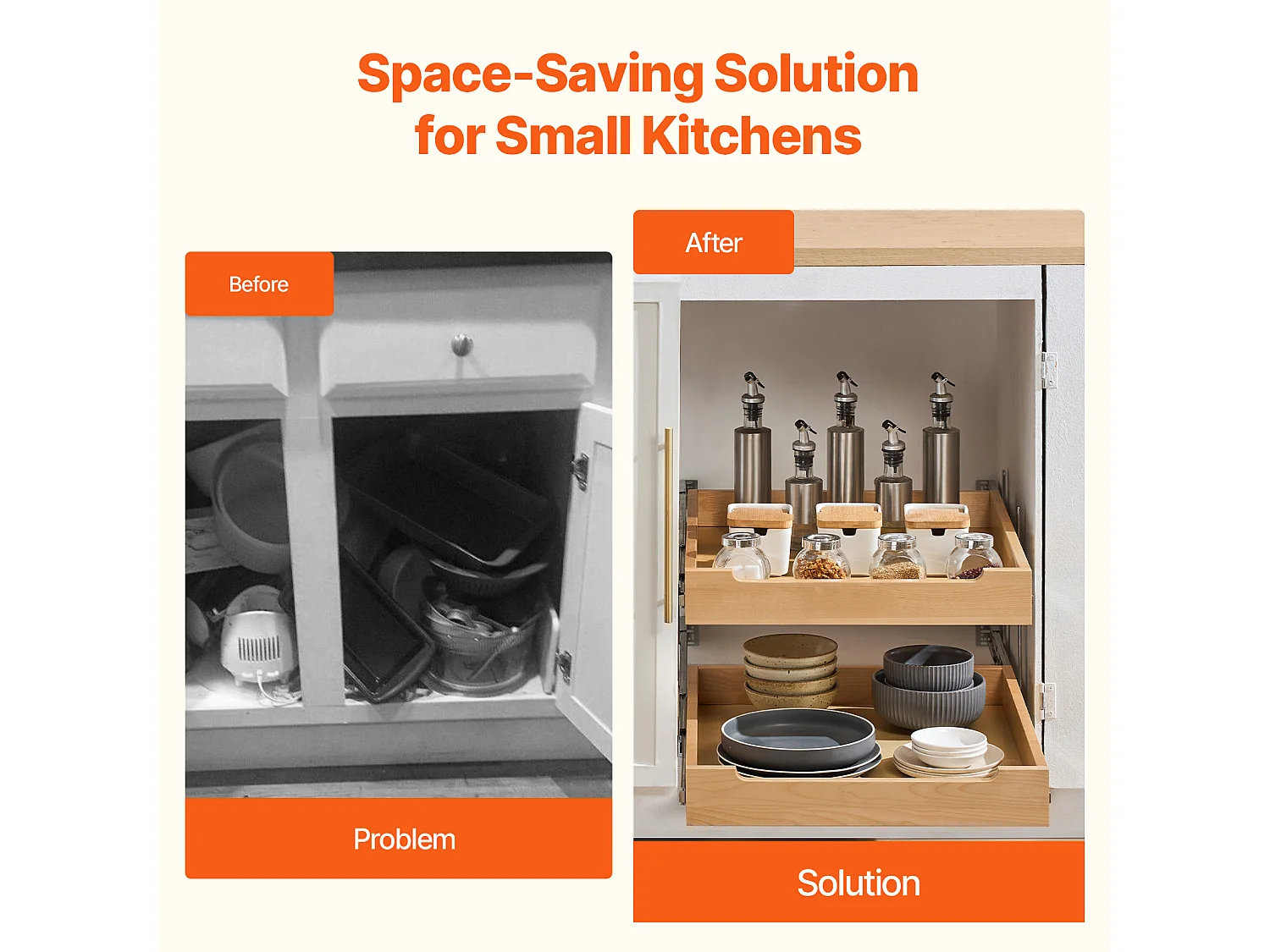 Organisateur d'Armoire Coulissant SucceBuy 47 x 53 cm, 2 Niveaux, Organisateur d'armoire coulissant réglable en Bois