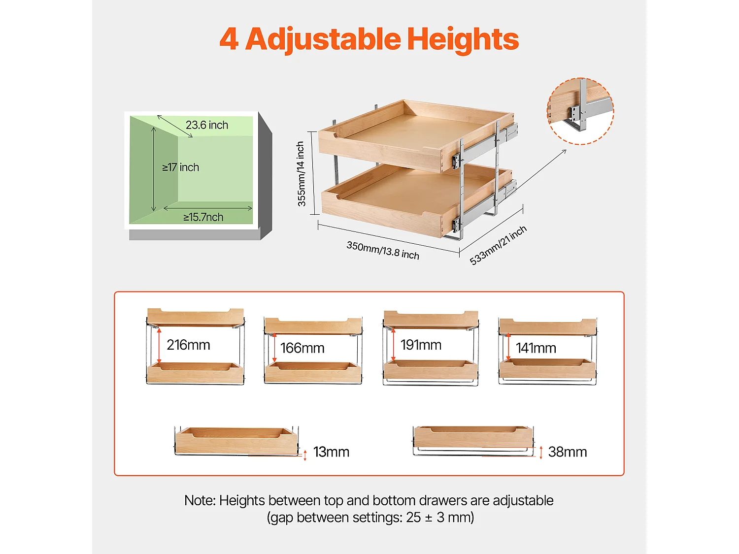 Organisateur d'Armoire Coulissant SucceBuy 47 x 53 cm, 2 Niveaux, Organisateur d'armoire coulissant réglable en Bois