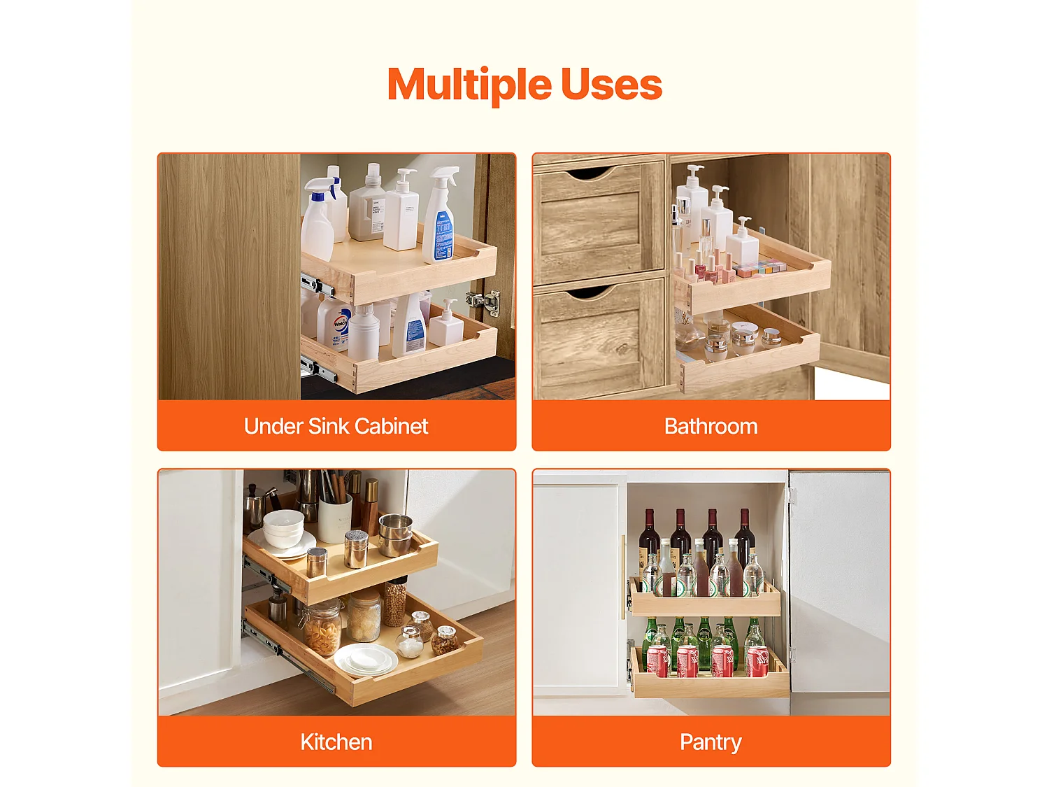 Organisateur d'Armoire Coulissant SucceBuy 47 x 53 cm, 2 Niveaux, Organisateur d'armoire coulissant réglable en Bois