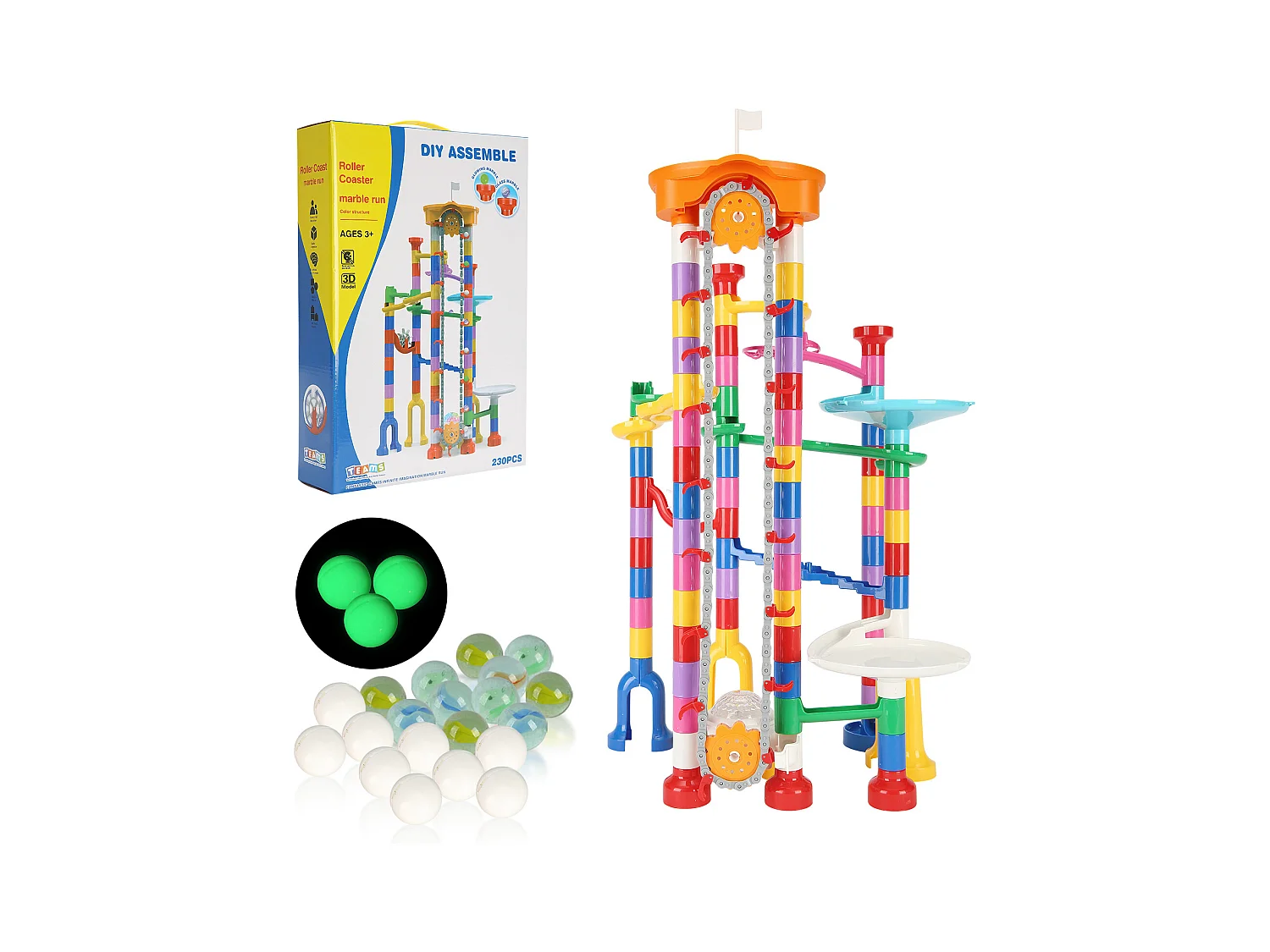 Circuit à Billes SucceBuy, 230 Pièces, Ascenseur Motorisé, Jeu de Labyrinthe Éducatif, Design Coloré