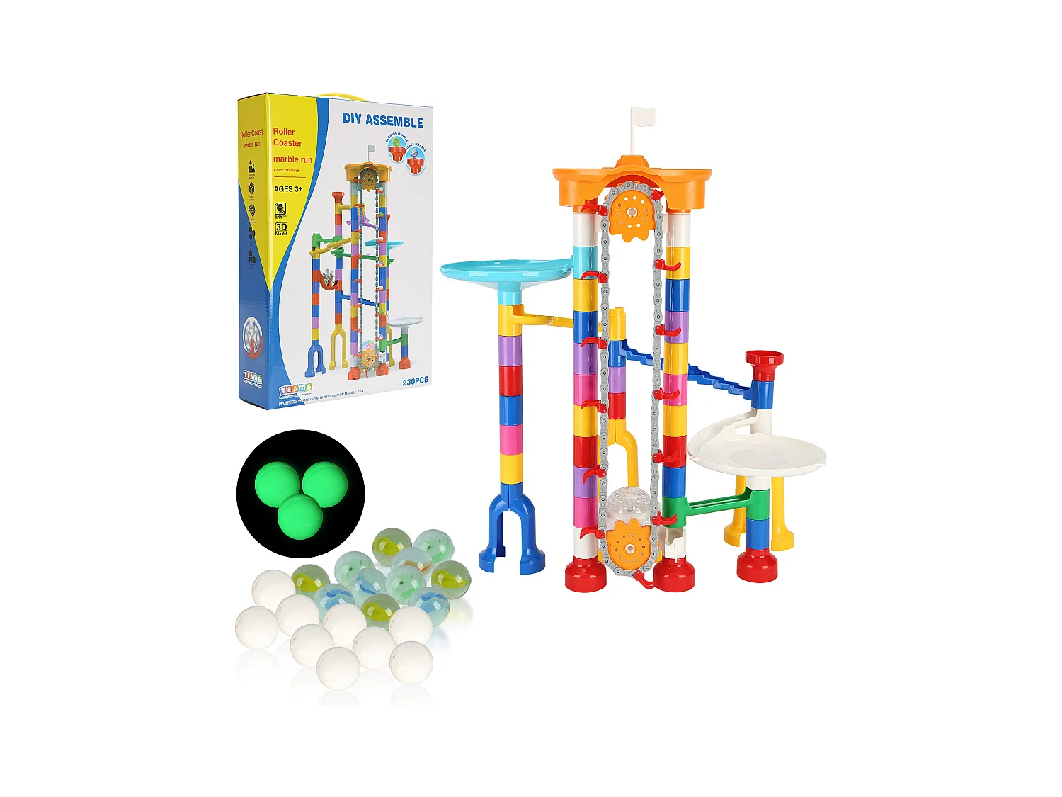 Circuit à Billes SucceBuy, 230 Pièces, Ascenseur Motorisé, Jeu de Labyrinthe Éducatif, Design Coloré