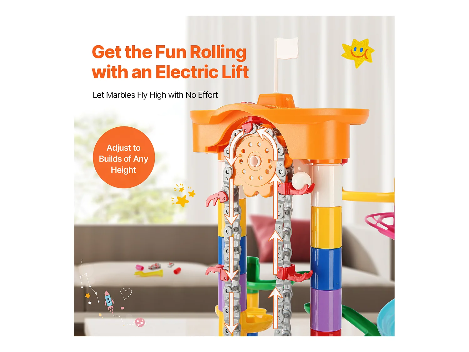 Circuit à Billes SucceBuy, 230 Pièces, Ascenseur Motorisé, Jeu de Labyrinthe Éducatif, Design Coloré