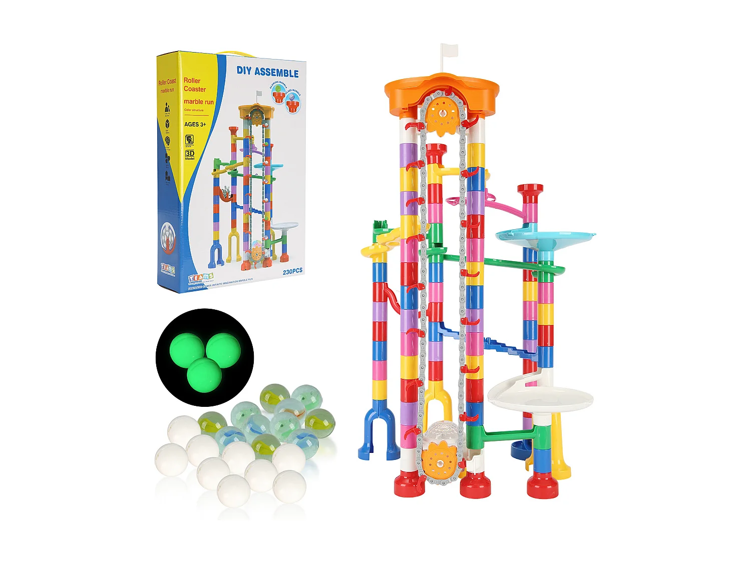 Circuit à Billes SucceBuy, 230 Pièces, Ascenseur Motorisé, Jeu de Labyrinthe Éducatif, Design Coloré