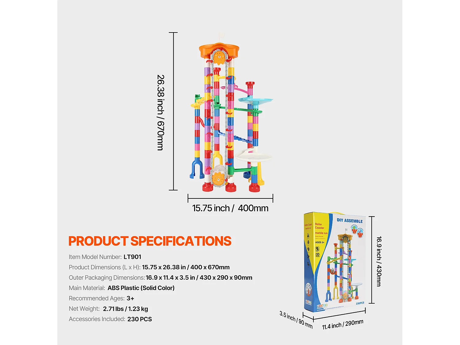 Circuit à Billes SucceBuy, 230 Pièces, Ascenseur Motorisé, Jeu de Labyrinthe Éducatif, Design Coloré