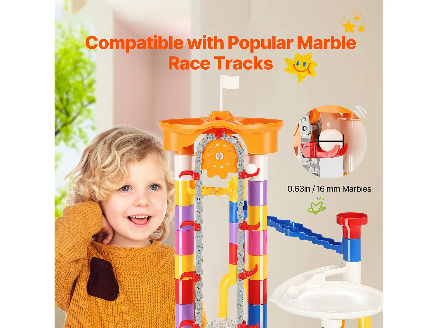 Circuit à Billes SucceBuy, 230 Pièces, Ascenseur Motorisé, Jeu de Labyrinthe Éducatif, Design Coloré