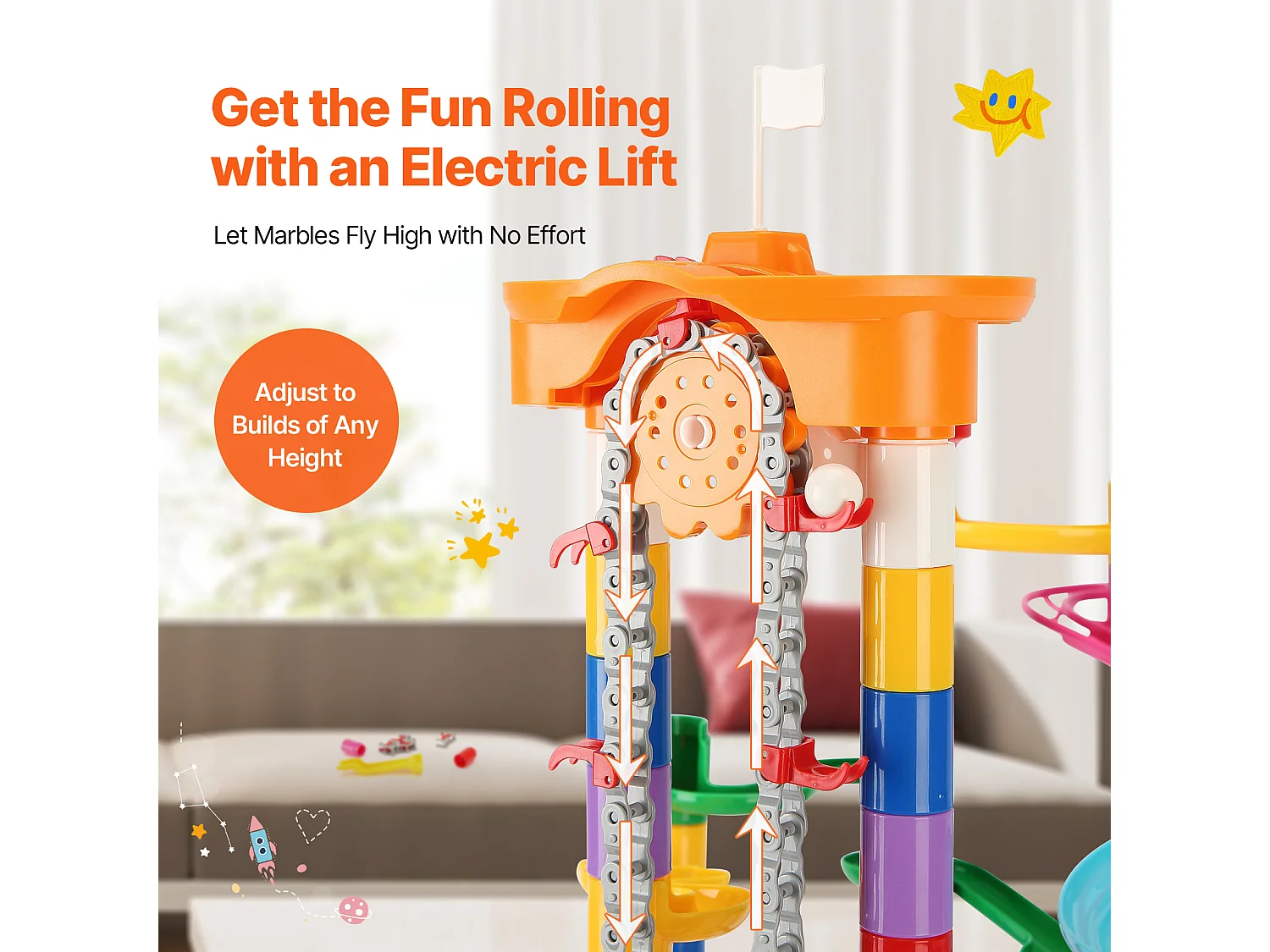 Circuit à Billes SucceBuy, 230 Pièces, Ascenseur Motorisé, Jeu de Labyrinthe Éducatif, Design Coloré