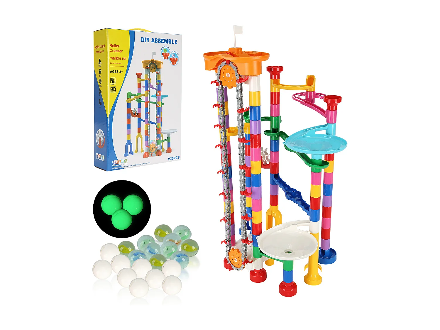 Circuit à Billes SucceBuy, 230 Pièces, Ascenseur Motorisé, Jeu de Labyrinthe Éducatif, Design Coloré