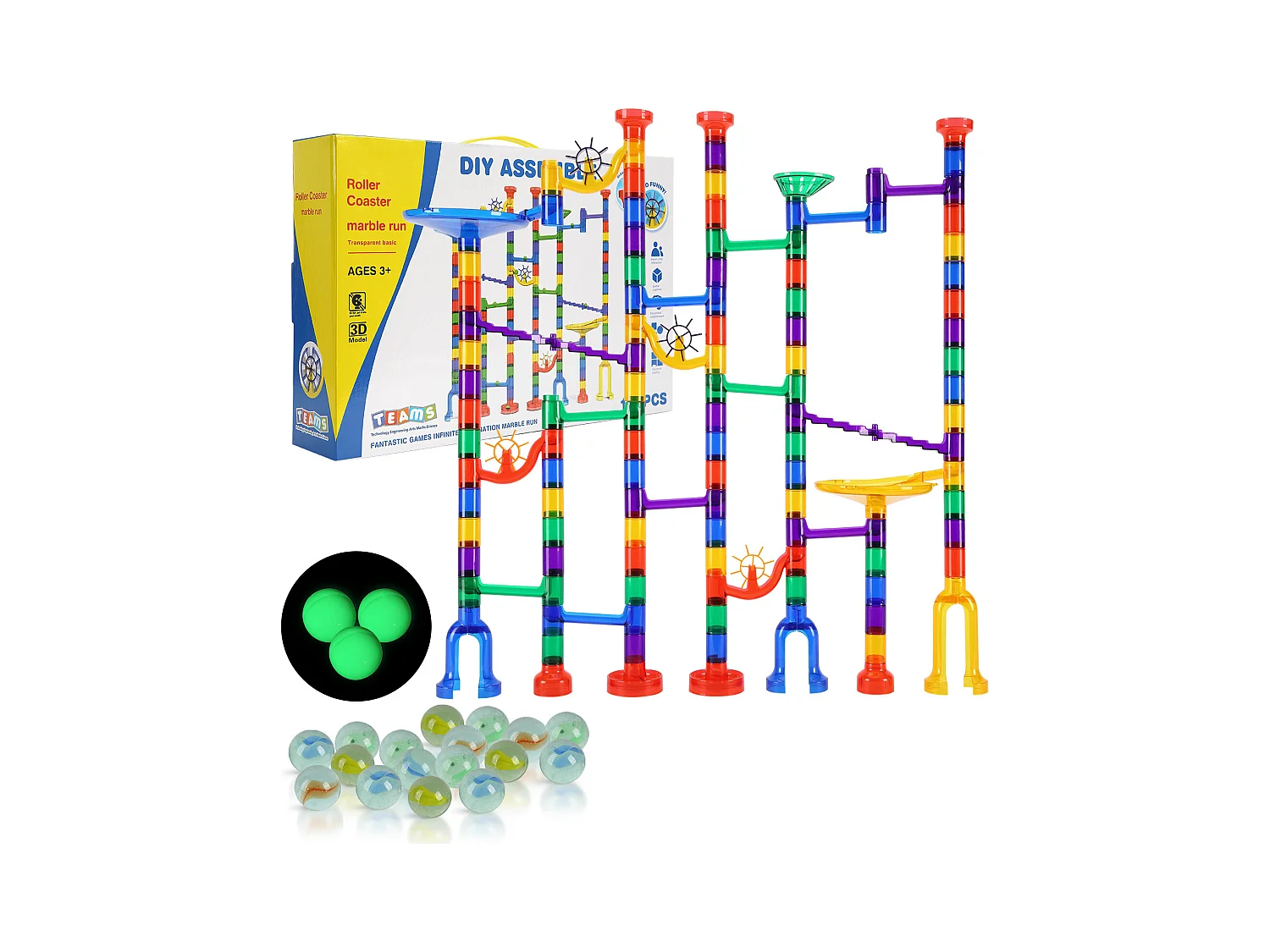 Circuit à Billes SucceBuy, 150 Pièces, 50 Billes, Jouet STEM, Blocs Éducatifs pour Enfants
