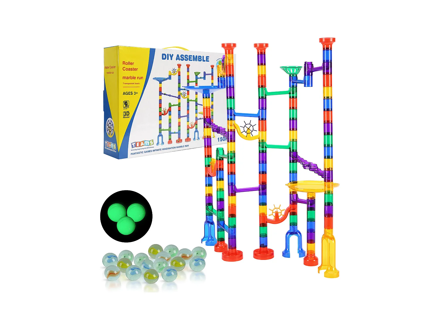Circuit à Billes SucceBuy, 150 Pièces, 50 Billes, Jouet STEM, Blocs Éducatifs pour Enfants