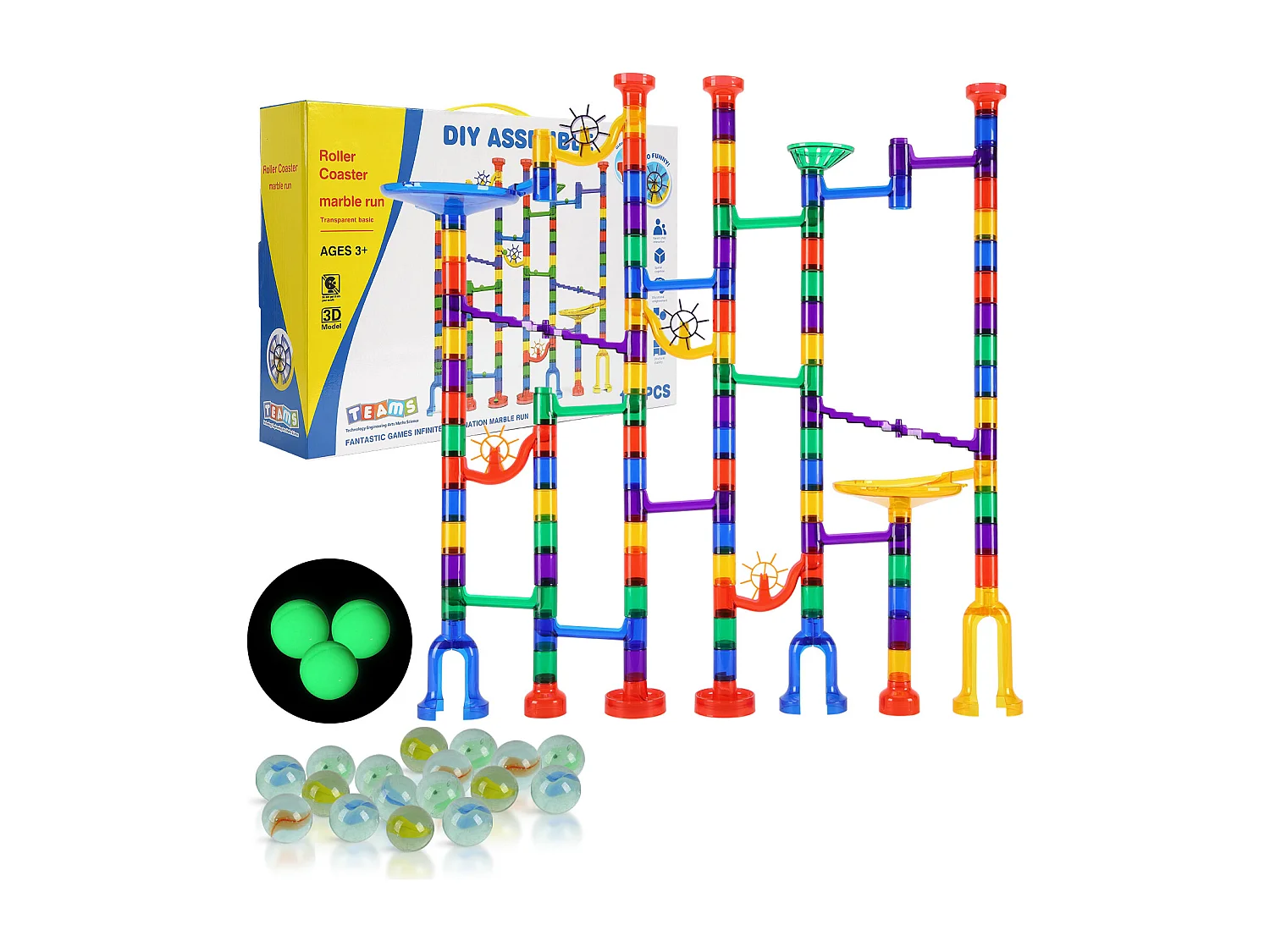 Kugelbahn SucceBuy, 150 Teile, 50 Kugeln, STEM-Spielzeug, Bildungsbausteine für Kinder