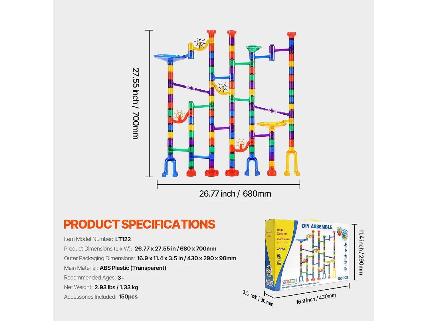 Kugelbahn SucceBuy, 150 Teile, 50 Kugeln, STEM-Spielzeug, Bildungsbausteine für Kinder