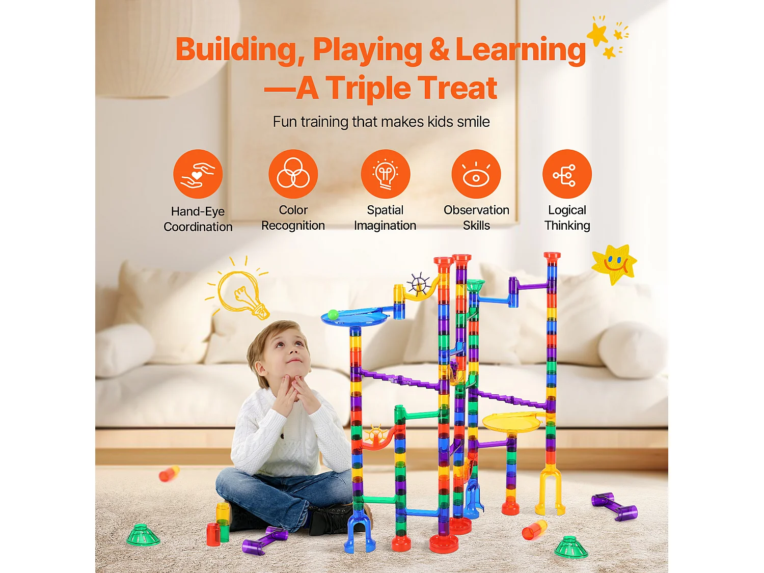 Kugelbahn SucceBuy, 150 Teile, 50 Kugeln, STEM-Spielzeug, Bildungsbausteine für Kinder