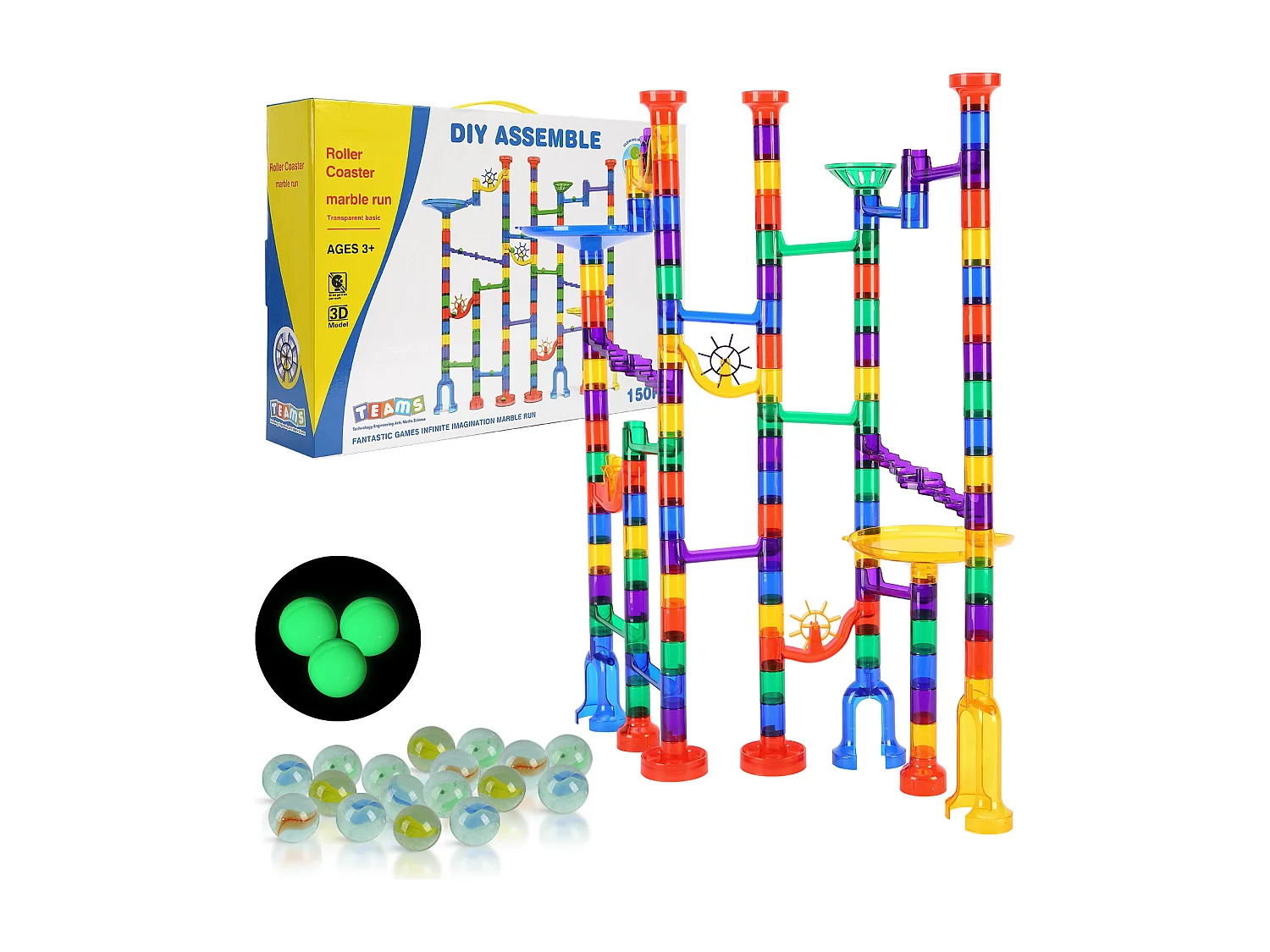 Kugelbahn SucceBuy, 150 Teile, 50 Kugeln, STEM-Spielzeug, Bildungsbausteine für Kinder