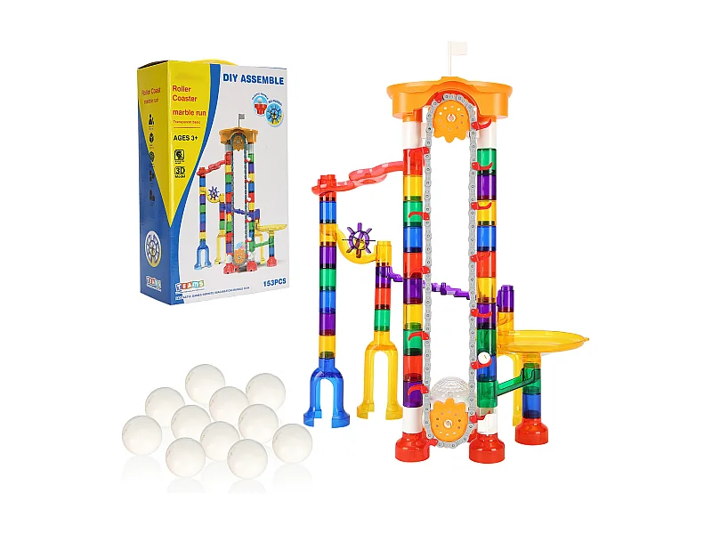 Kugelbahn SucceBuy, 153 Teile, 30 Kunststoffkugeln, STEM-Spielzeug, Bildungsbausteine für Kinder