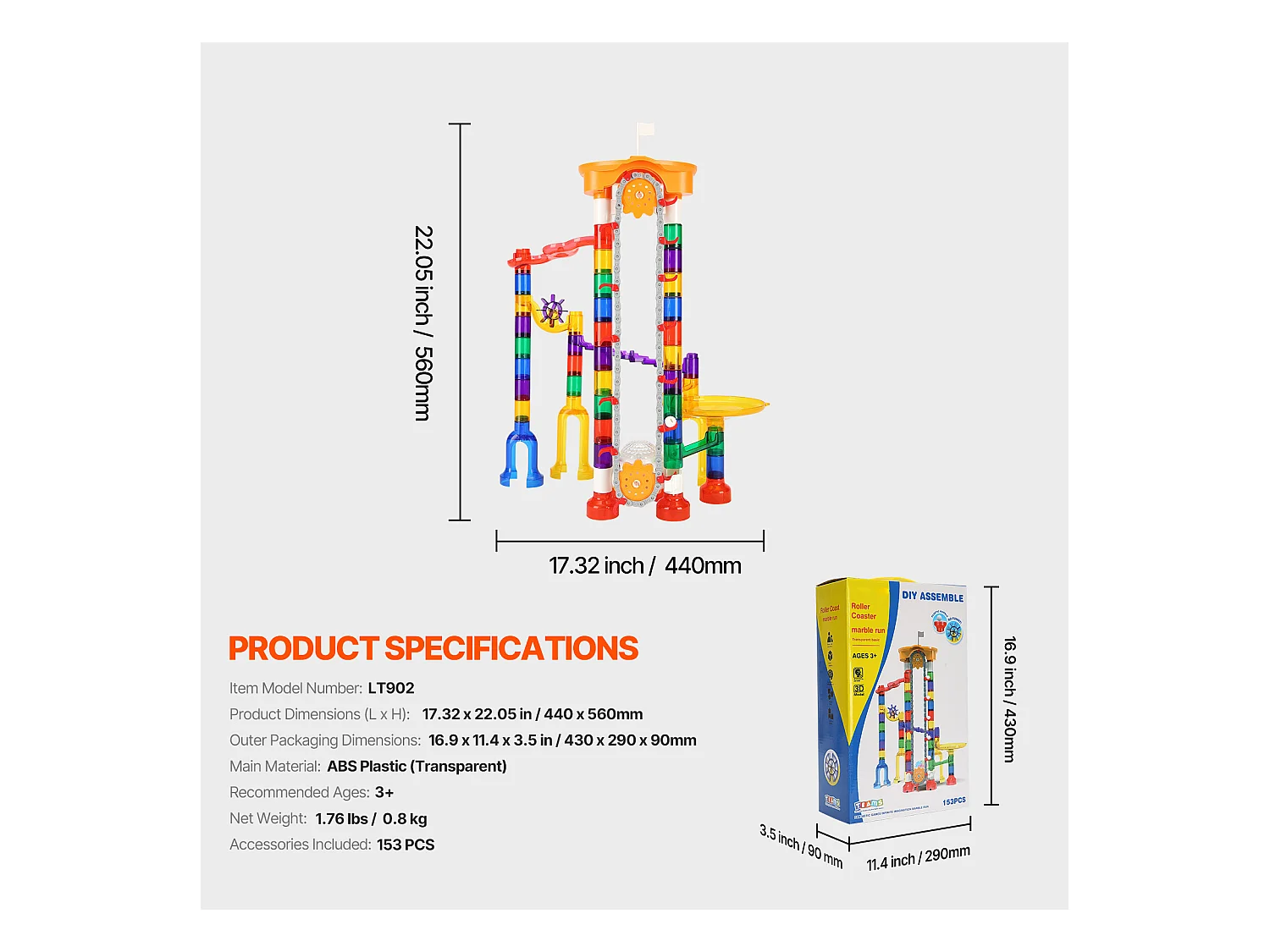Circuit à Billes SucceBuy, 153 Pièces, 30 Billes en Plastique, Jouet STEM, Blocs Éducatifs pour Enfants