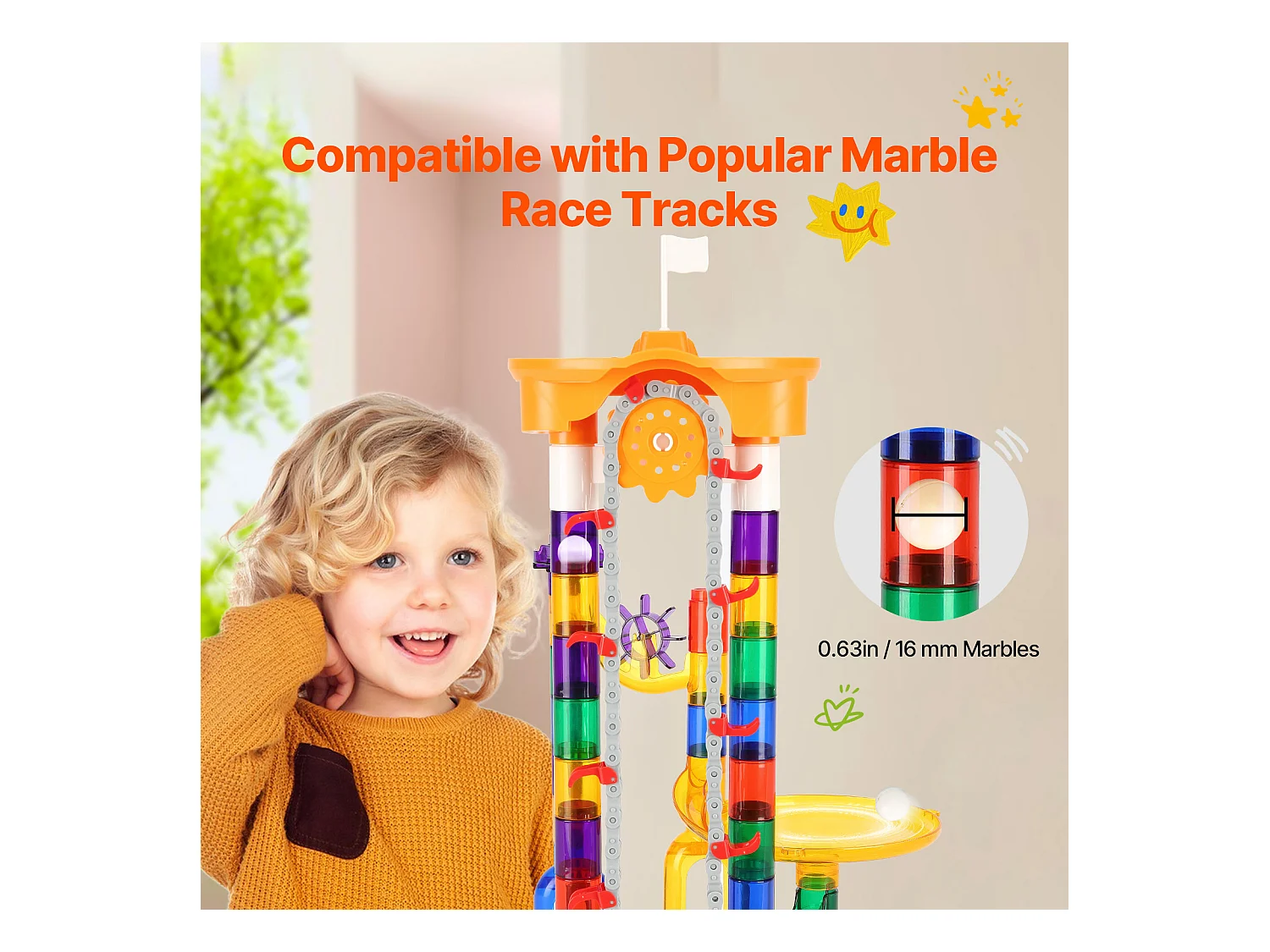 Circuit à Billes SucceBuy, 153 Pièces, 30 Billes en Plastique, Jouet STEM, Blocs Éducatifs pour Enfants