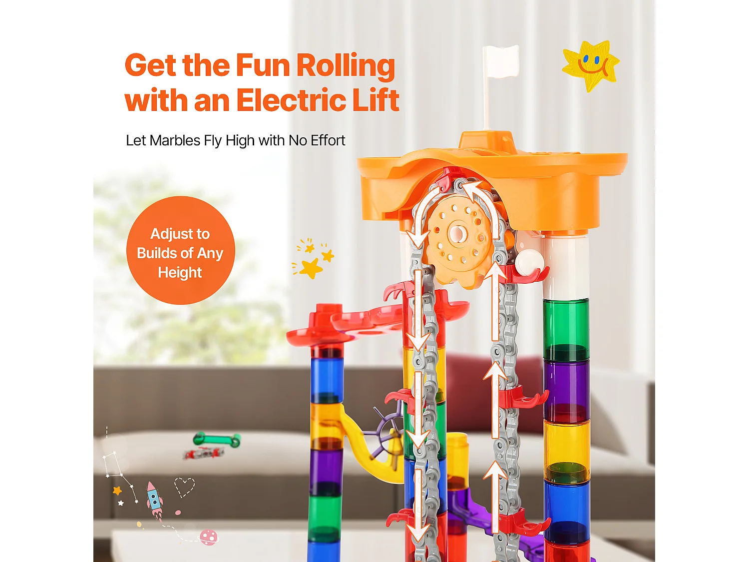 Circuit à Billes SucceBuy, 153 Pièces, 30 Billes en Plastique, Jouet STEM, Blocs Éducatifs pour Enfants