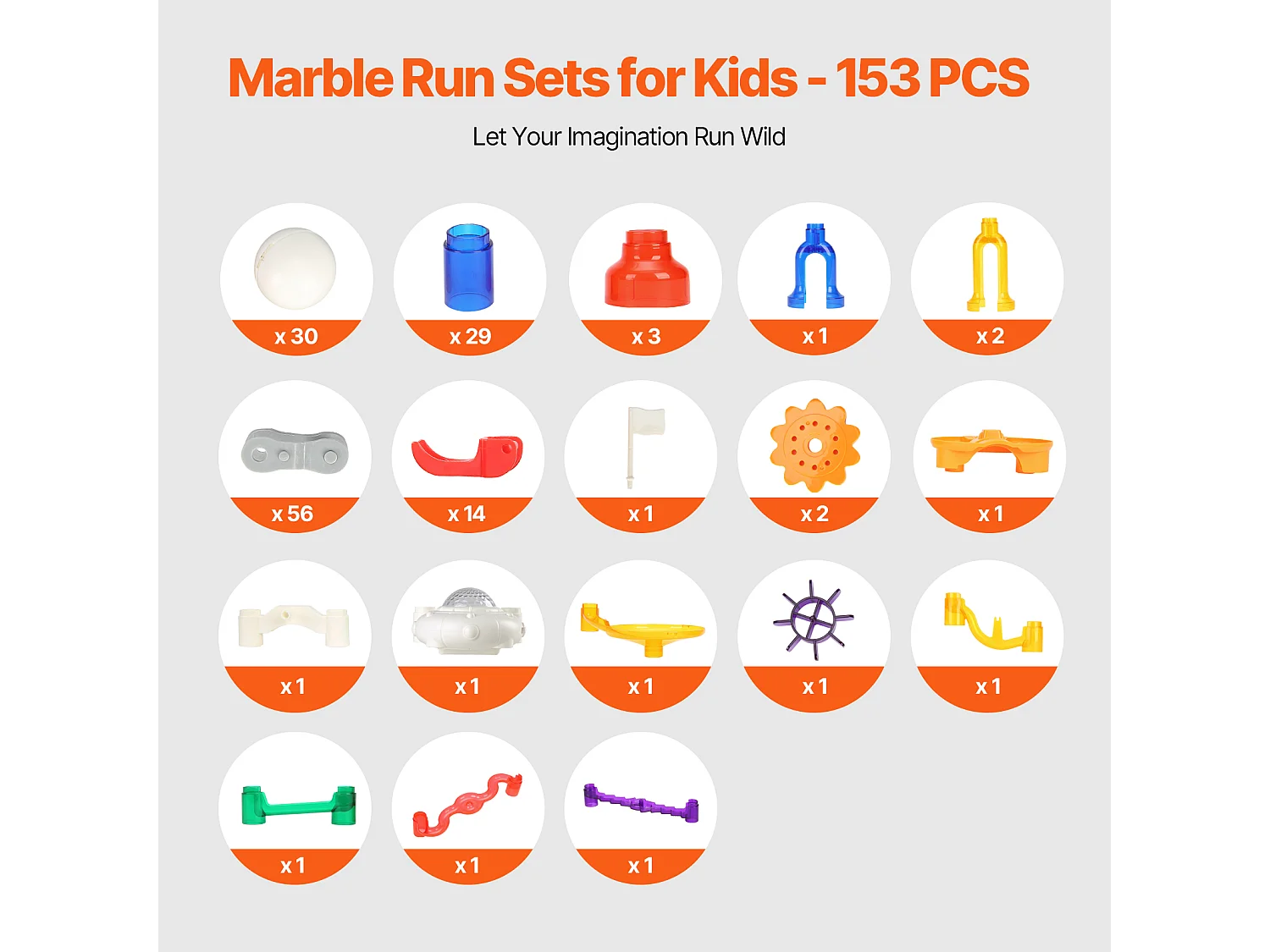 Circuit à Billes SucceBuy, 153 Pièces, 30 Billes en Plastique, Jouet STEM, Blocs Éducatifs pour Enfants