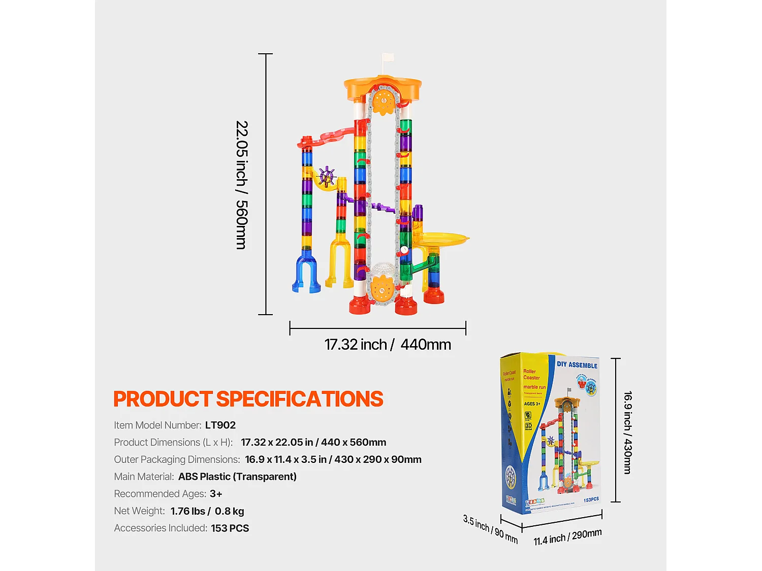Circuito de Bolas SucceBuy, 153 Piezas, 30 Bolas de Plástico, Juguete STEM, Bloques Educativos para Niños