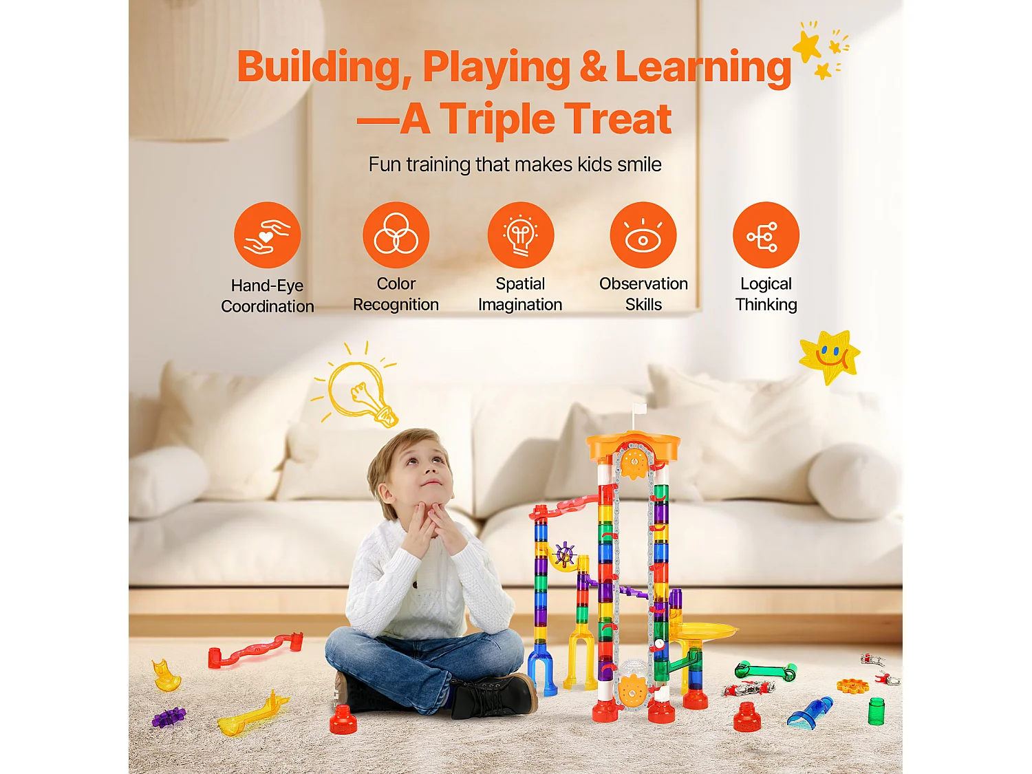 Circuito de Bolas SucceBuy, 153 Piezas, 30 Bolas de Plástico, Juguete STEM, Bloques Educativos para Niños