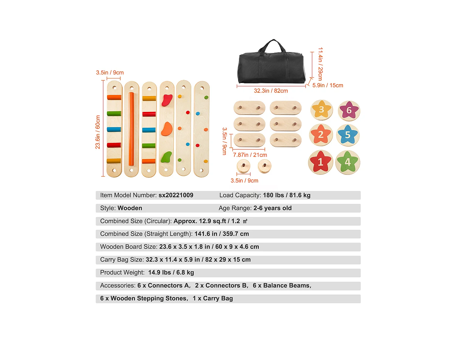 Poutre d'Équilibre, SucceBuy Lot de 6 Poutres d'Équilibre pour Enfants, Planches d'Équilibre pour Obstacles de Gymnastique