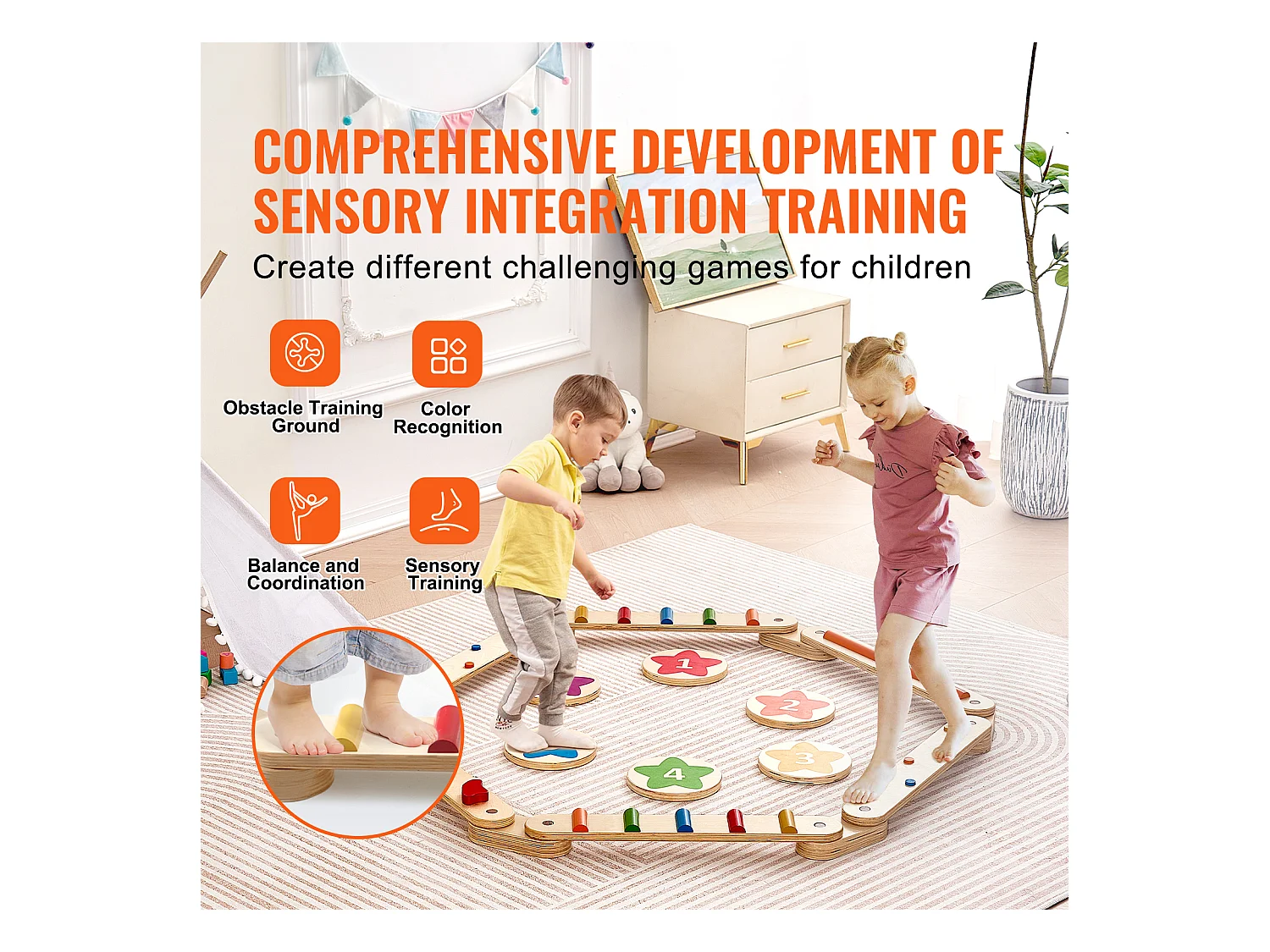 Poutre d'Équilibre, SucceBuy Lot de 6 Poutres d'Équilibre pour Enfants, Planches d'Équilibre pour Obstacles de Gymnastique