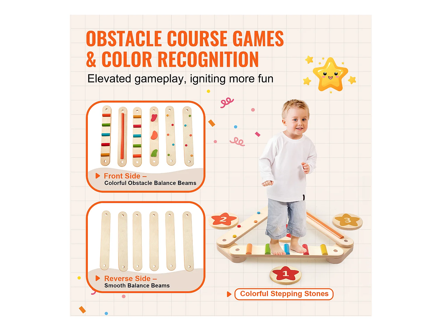 Poutre d'Équilibre, SucceBuy Lot de 6 Poutres d'Équilibre pour Enfants, Planches d'Équilibre pour Obstacles de Gymnastique