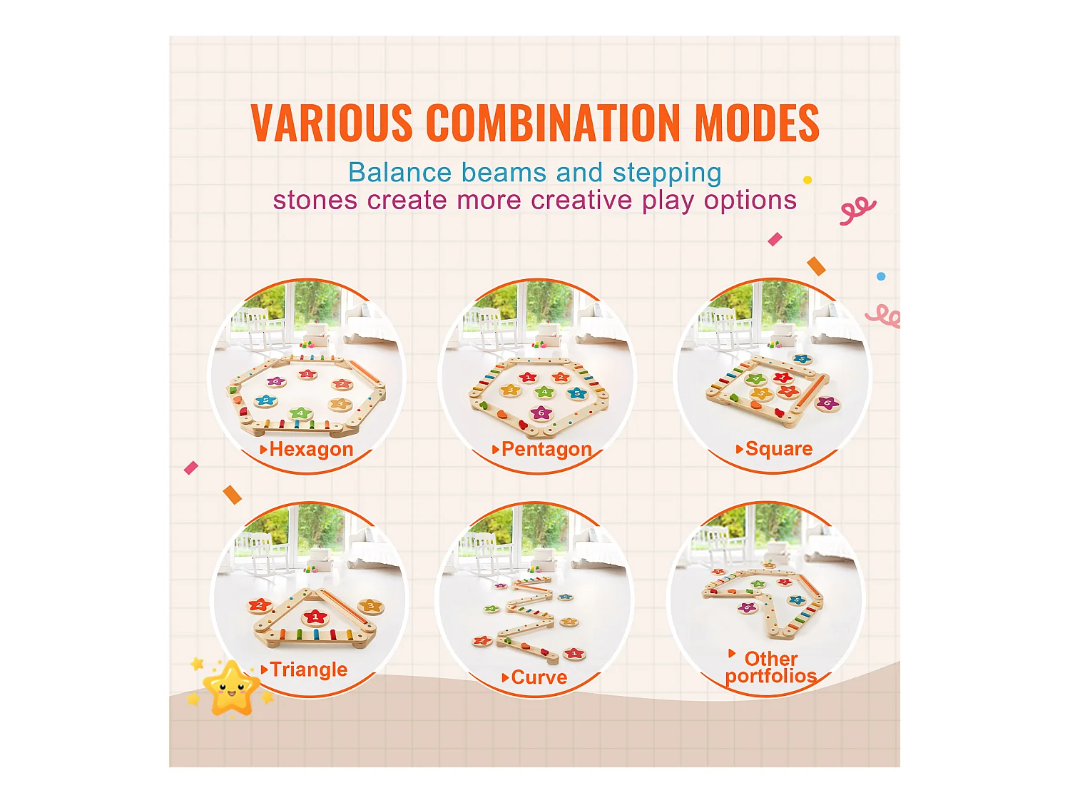 Poutre d'Équilibre, SucceBuy Lot de 6 Poutres d'Équilibre pour Enfants, Planches d'Équilibre pour Obstacles de Gymnastique