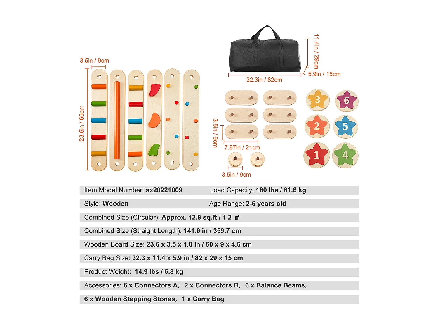Evenwichtsbalk, SucceBuy 6-Pack Evenwichtsbalken voor Kinderen, Gymnastiek-Obstakel-Balansborden