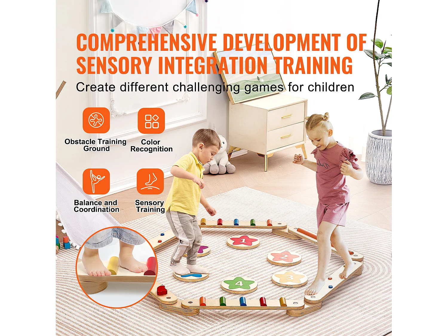 Evenwichtsbalk, SucceBuy 6-Pack Evenwichtsbalken voor Kinderen, Gymnastiek-Obstakel-Balansborden