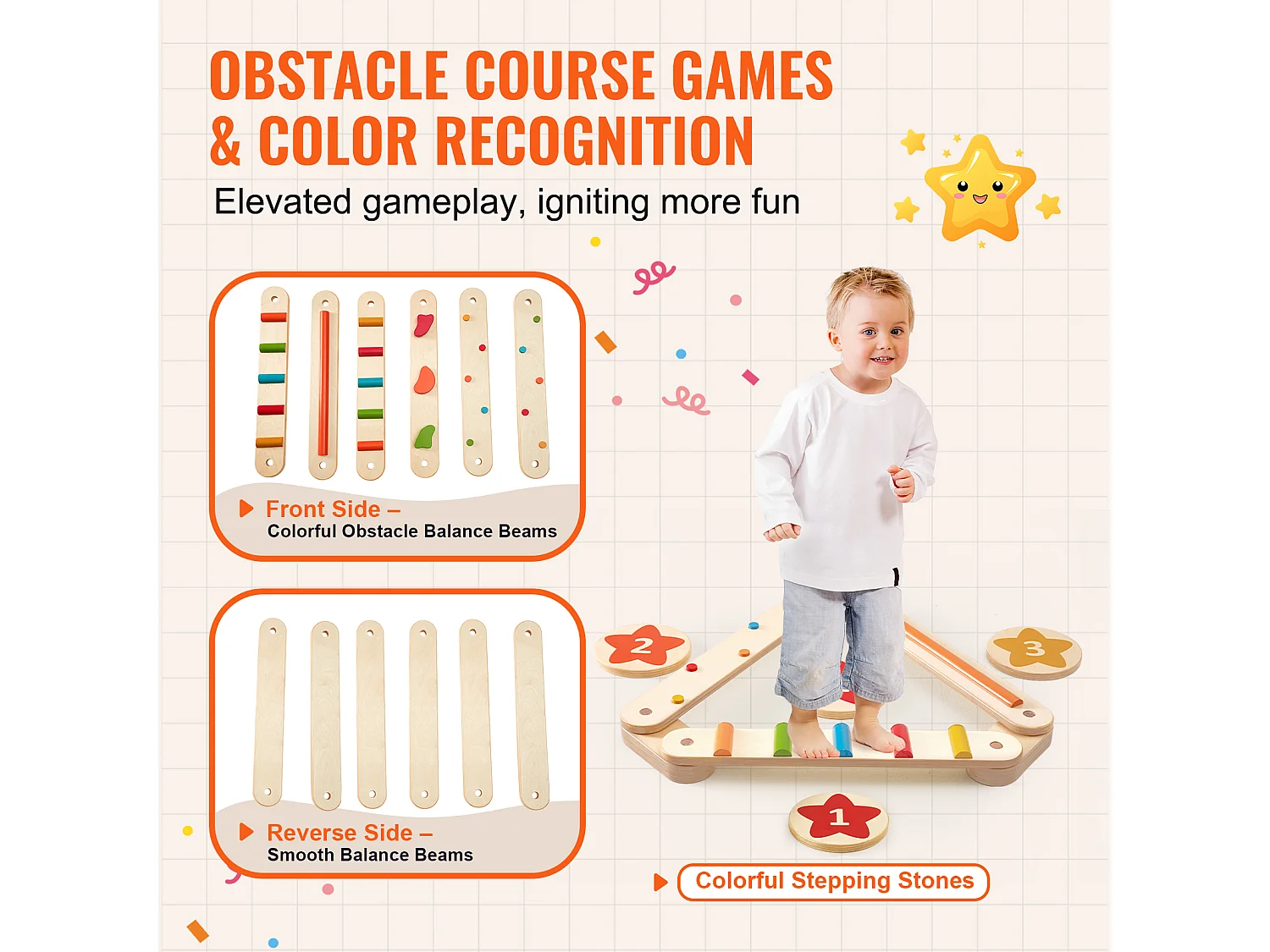 Evenwichtsbalk, SucceBuy 6-Pack Evenwichtsbalken voor Kinderen, Gymnastiek-Obstakel-Balansborden