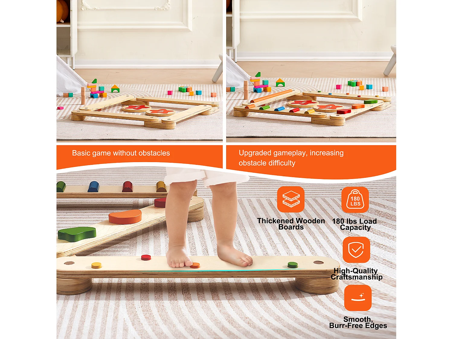 Evenwichtsbalk, SucceBuy 6-Pack Evenwichtsbalken voor Kinderen, Gymnastiek-Obstakel-Balansborden