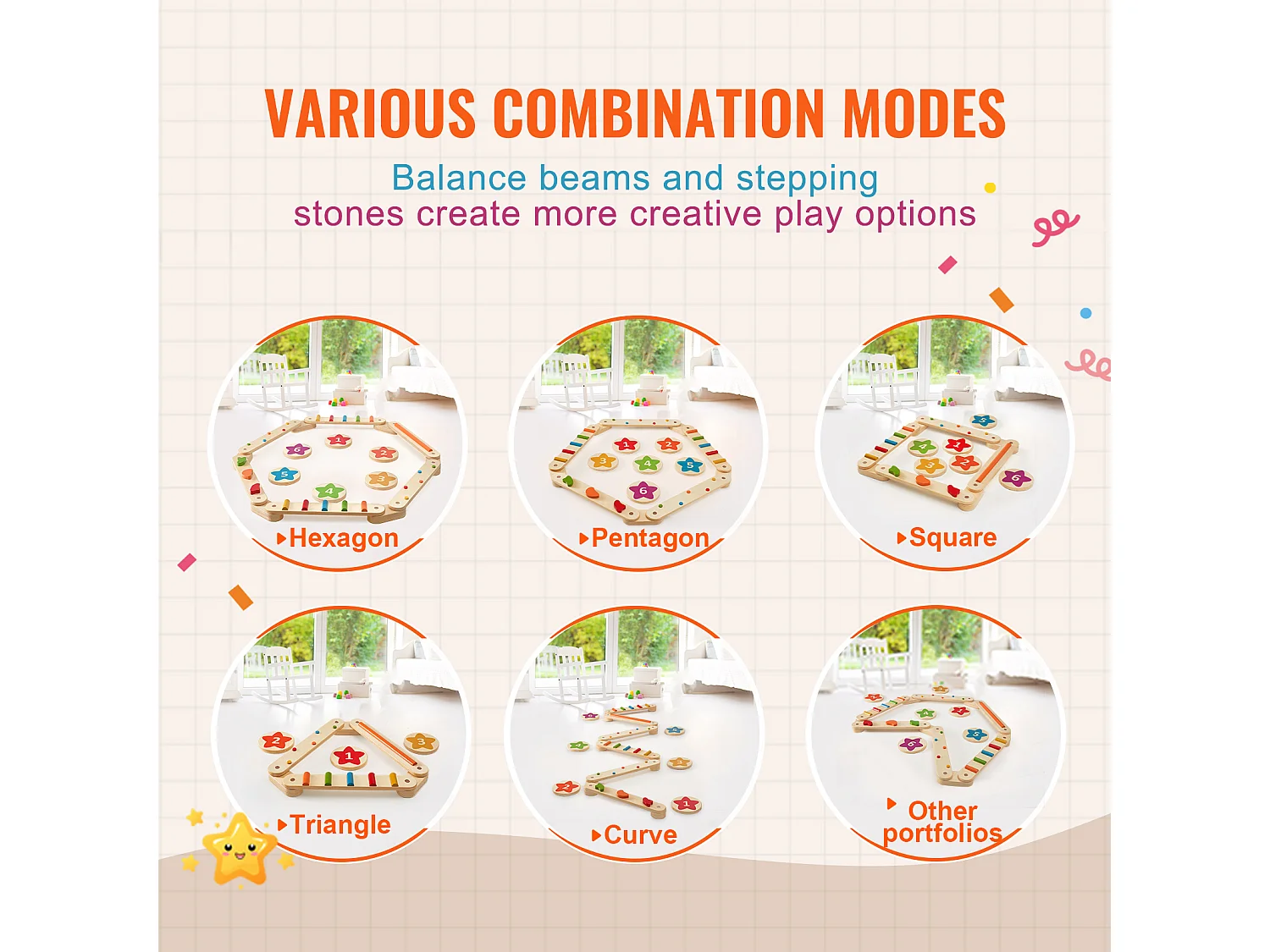 Evenwichtsbalk, SucceBuy 6-Pack Evenwichtsbalken voor Kinderen, Gymnastiek-Obstakel-Balansborden